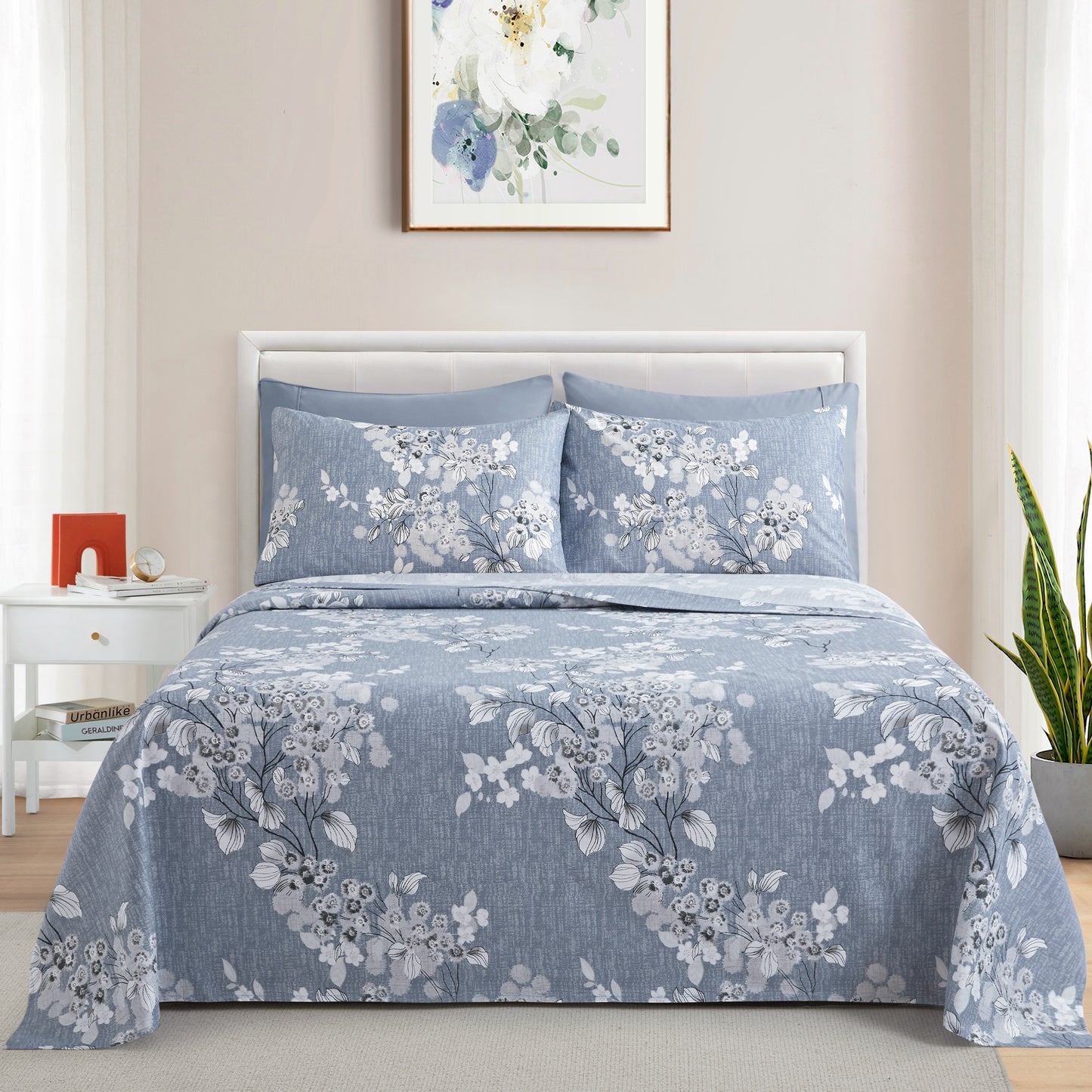 Printed Rayon from Bamboo Soft Deep Pocket Bedding All Season Sheet Set, Romantic Inkwash Floral