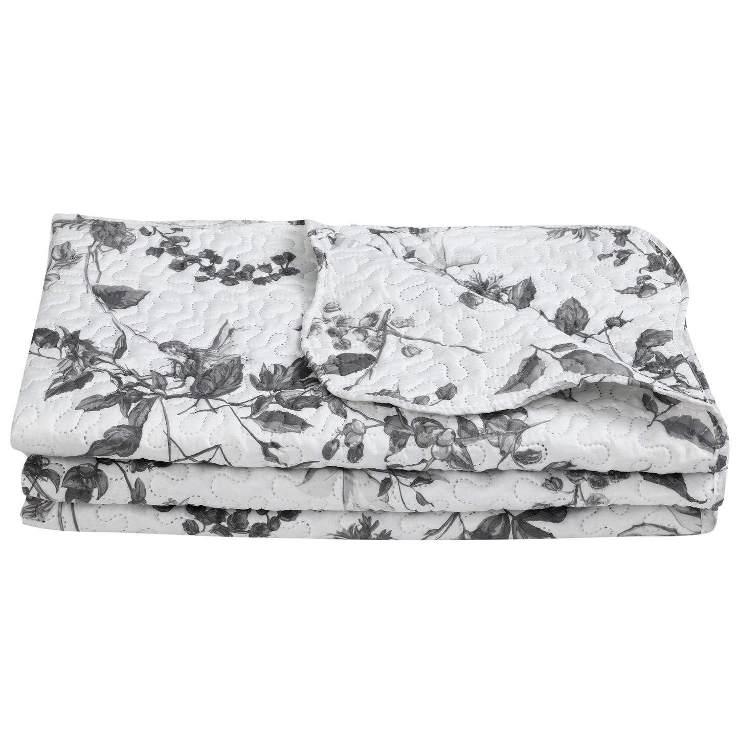 Printed Embossed Pinsonic Soft Bedding Summer Quilt Set, Grey Floral