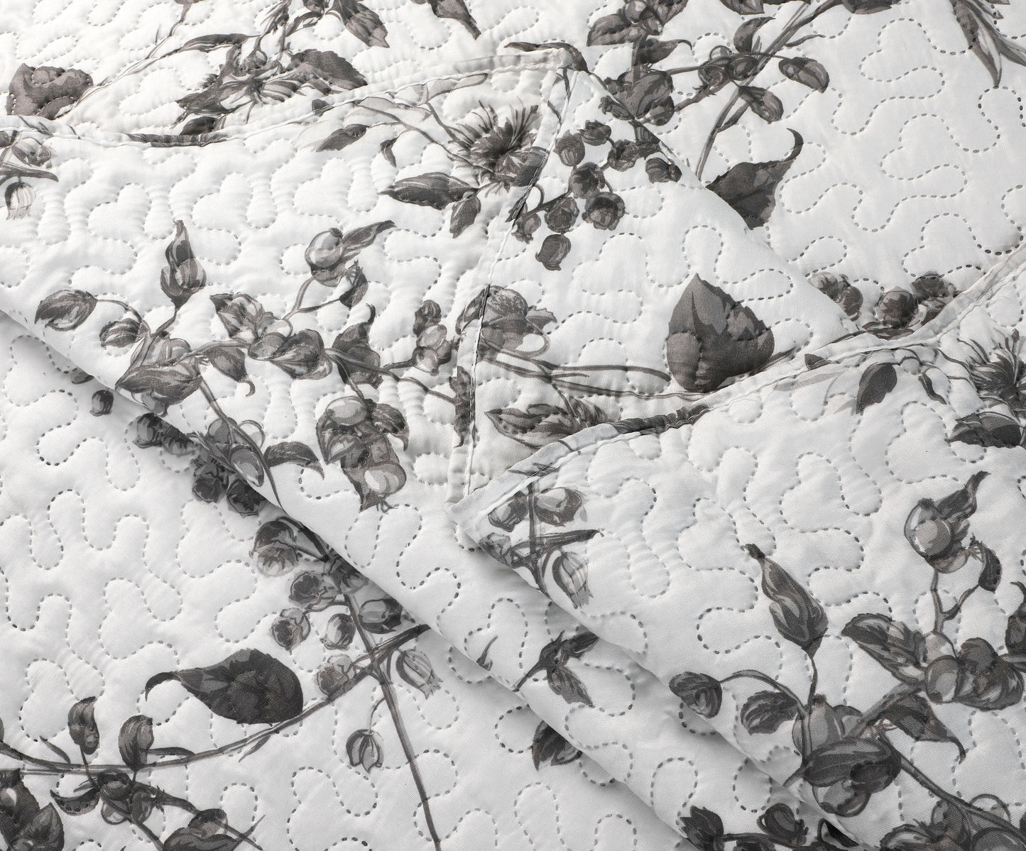 Printed Embossed Pinsonic Soft Bedding Summer Quilt Set, Grey Floral