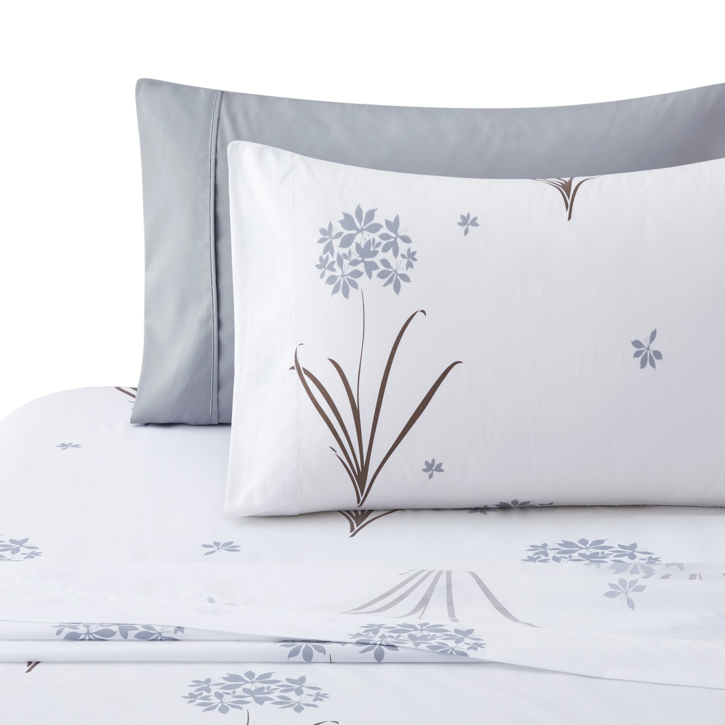 Printed Rayon from Bamboo Soft Bedding Silky Zipper All Season Duvet Cover Set, Grey Hydrangea Floral