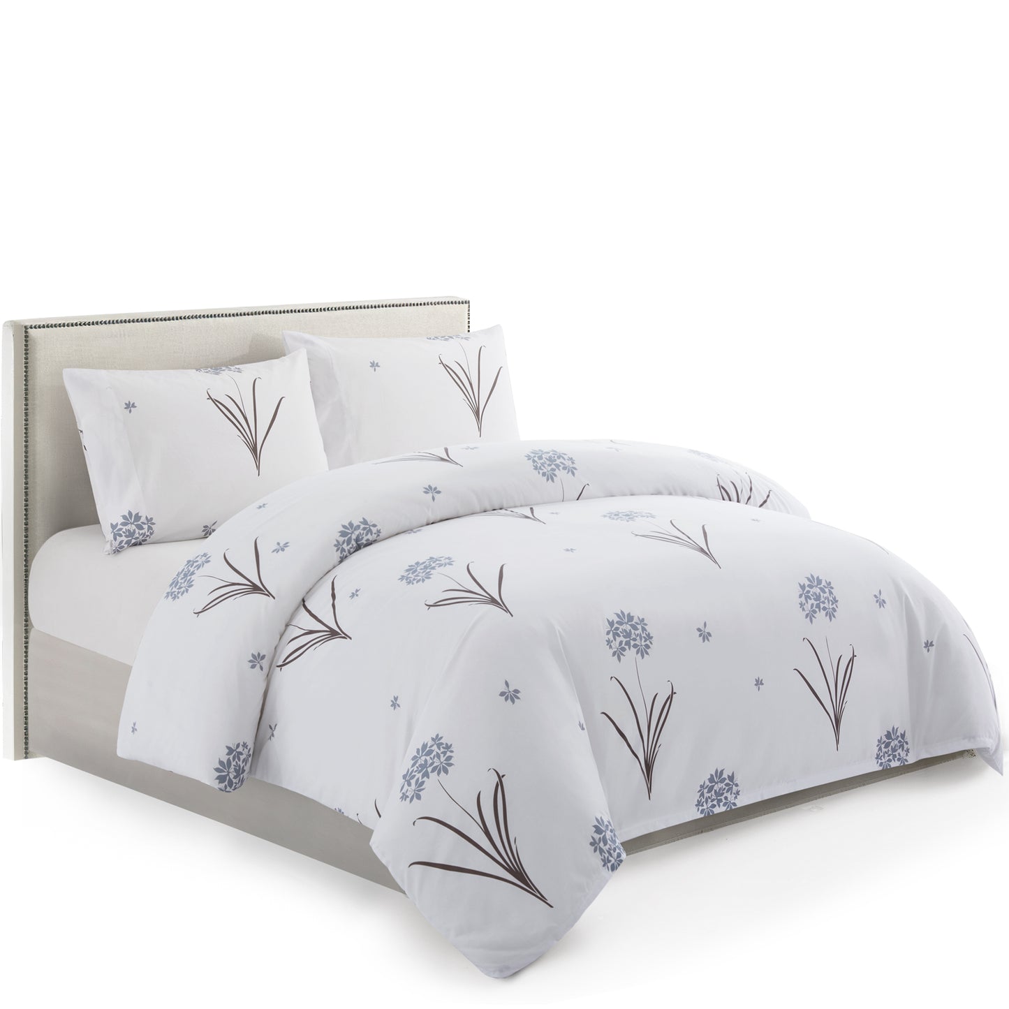 Printed Rayon from Bamboo Soft Bedding Silky Zipper All Season Duvet Cover Set, Grey Hydrangea Floral
