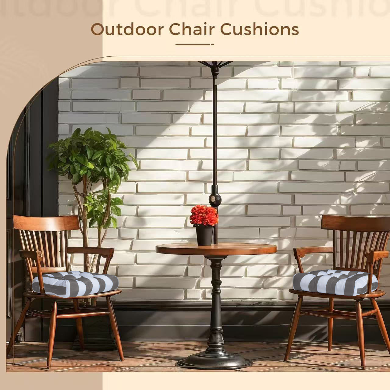 Premium Thick Comfy Seat Patio Pad Tufted Textured Printed Outdoor Chair Cushion 19 x 19 x 4 Inch, Grey White Stripes