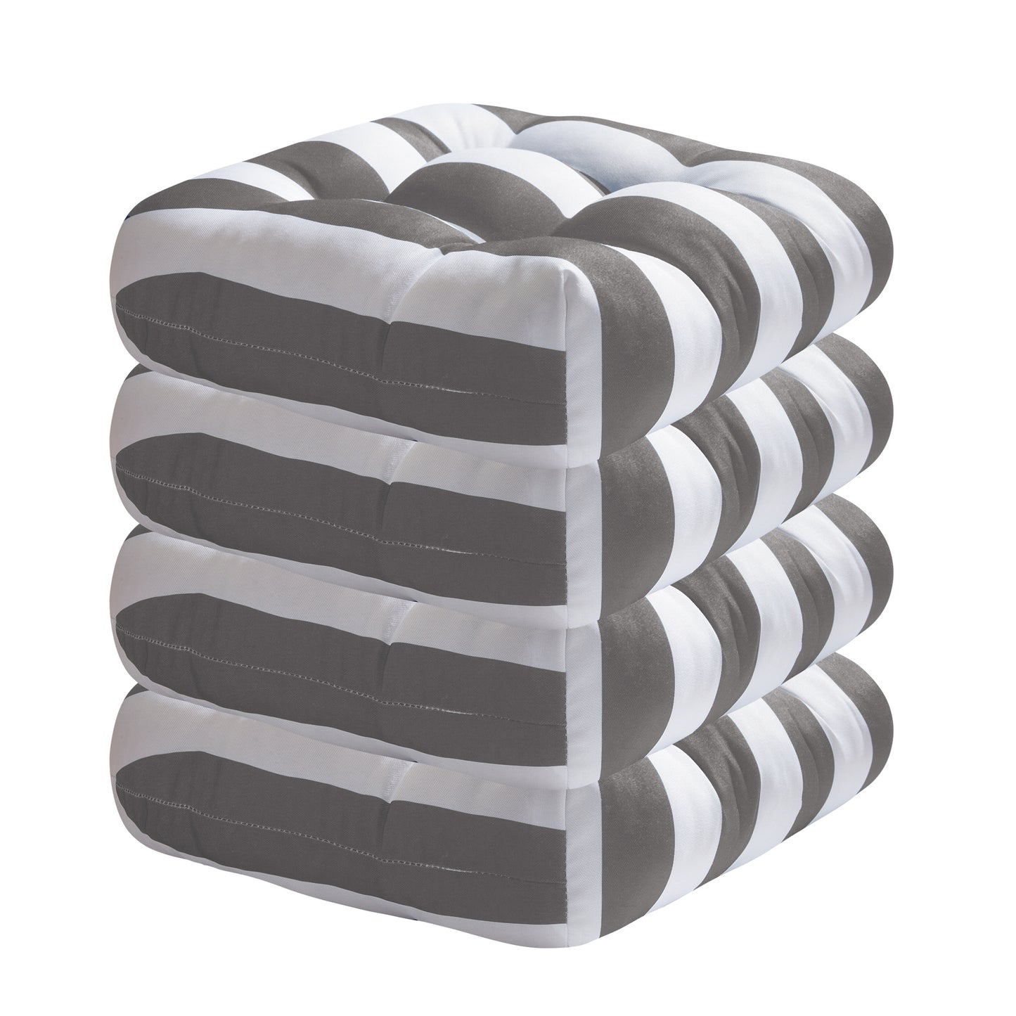 Premium Thick Comfy Seat Patio Pad Tufted Textured Printed Outdoor Chair Cushion 19 x 19 x 4 Inch, Grey White Stripes