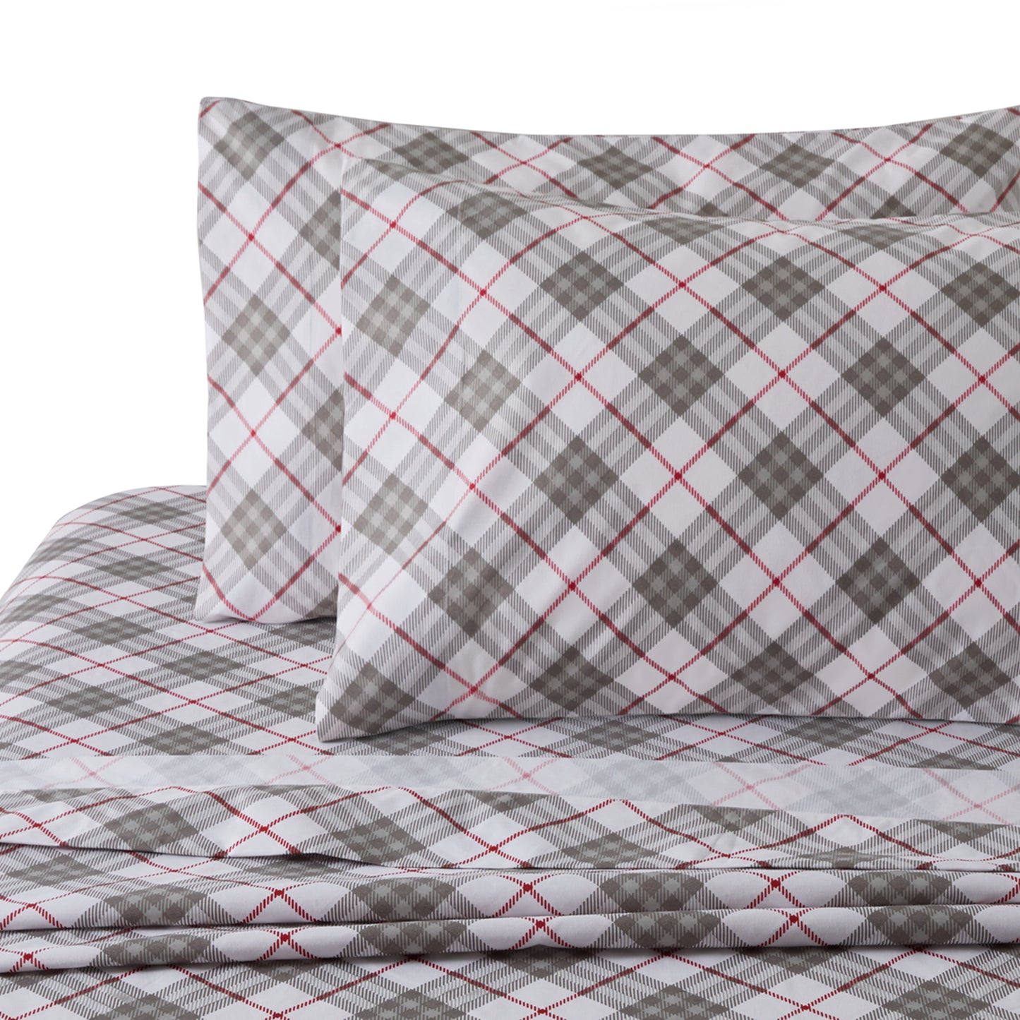 Printed Cotton Blend Percale 600 Thread Count Soft Deep Pocket All Season Bedding Sheet Set, Grey White Tartan Pattern