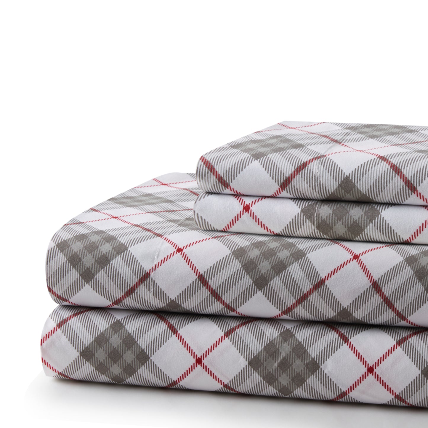 Printed Cotton Blend Percale 600 Thread Count Soft Deep Pocket All Season Bedding Sheet Set, Grey White Tartan Pattern