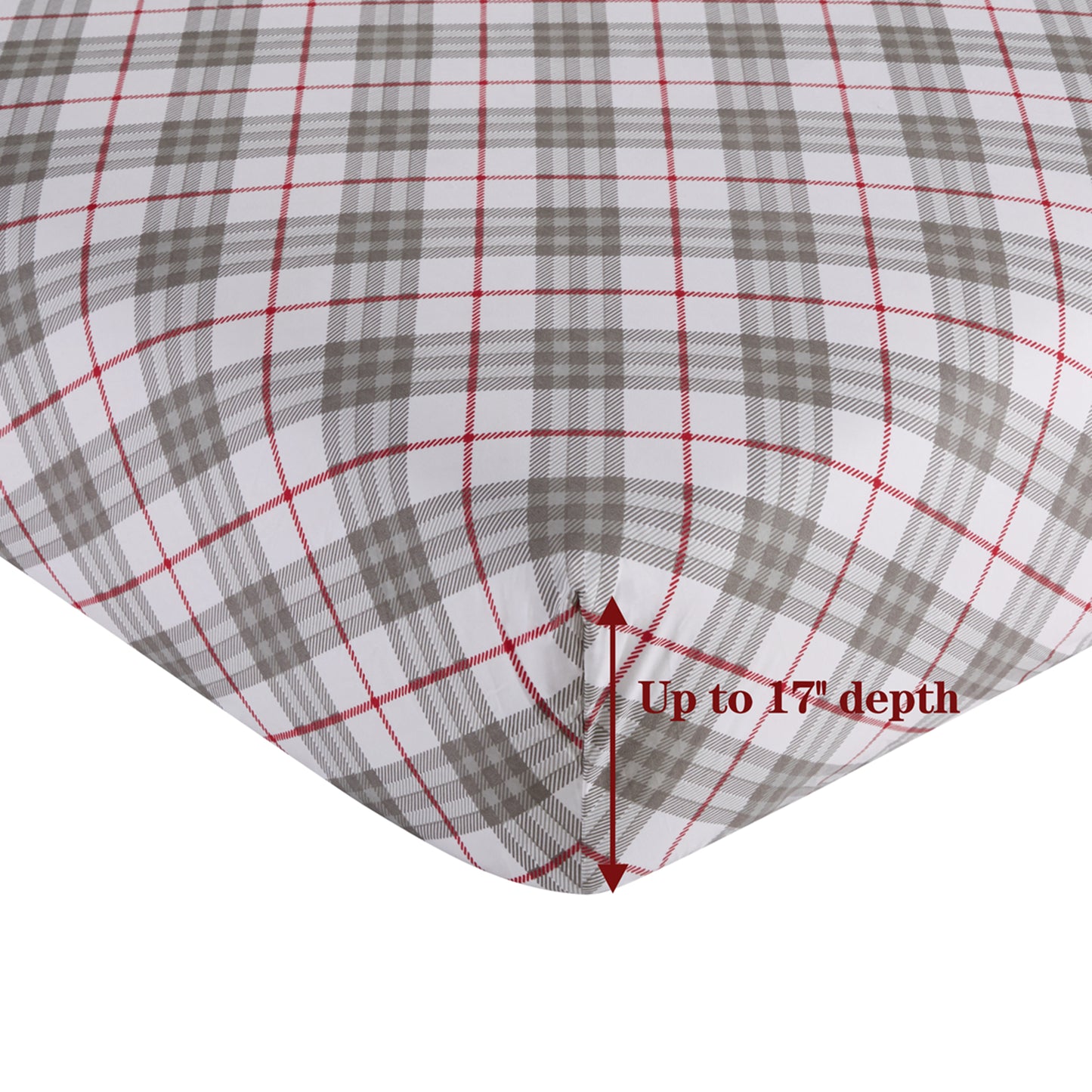 Printed Cotton Blend Percale 600 Thread Count Soft Deep Pocket All Season Bedding Sheet Set, Grey White Tartan Pattern