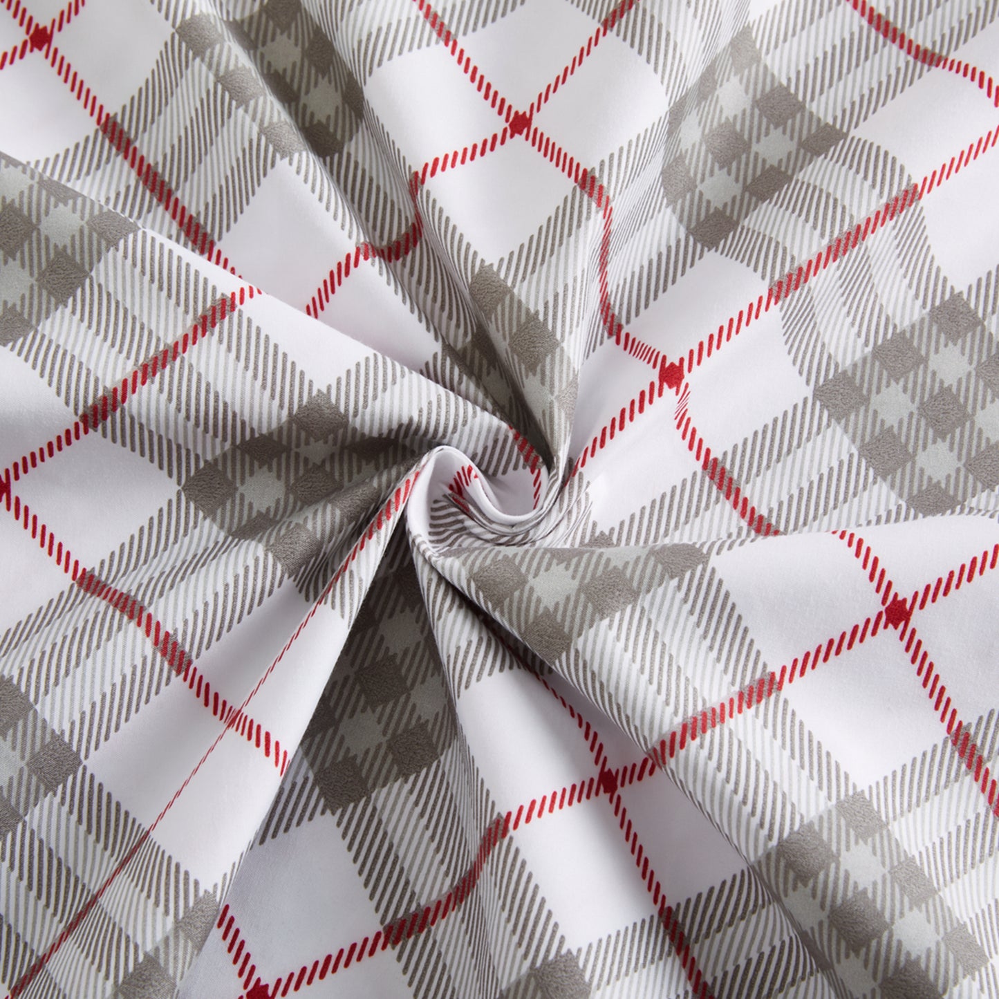 Printed Cotton Blend Percale 600 Thread Count Soft Deep Pocket All Season Bedding Sheet Set, Grey White Tartan Pattern