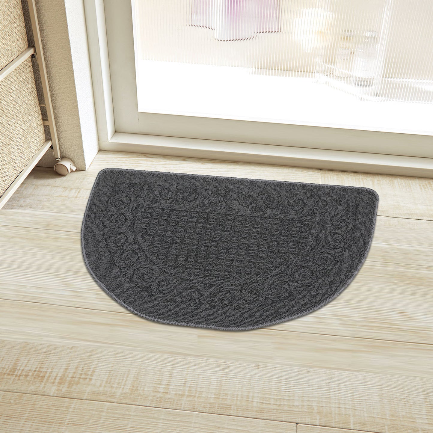 Jacquard Solid Decor Non-Slip Carpet Floor Mat Indoor Kitchen Rug, Half Moon 20 x 32 Inch