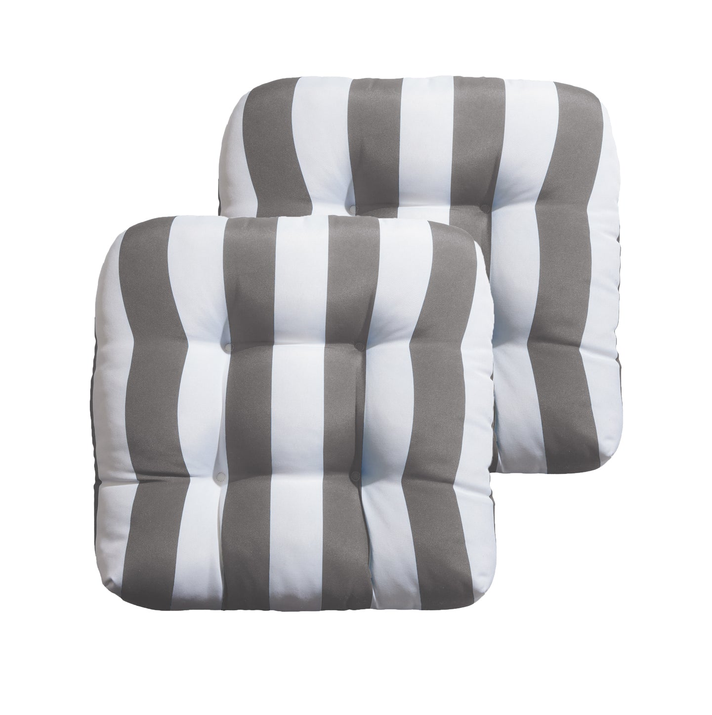 Premium Thick Comfy Seat Patio Pad Tufted Textured Printed Outdoor Chair Cushion 19 x 19 x 4 Inch, Grey White Stripes