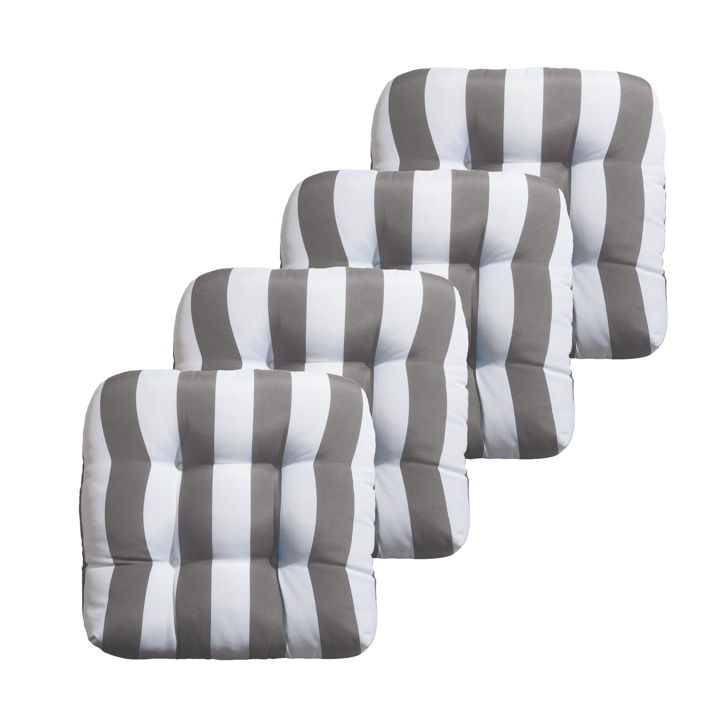 Premium Thick Comfy Seat Patio Pad Tufted Textured Printed Outdoor Chair Cushion 19 x 19 x 4 Inch, Grey White Stripes