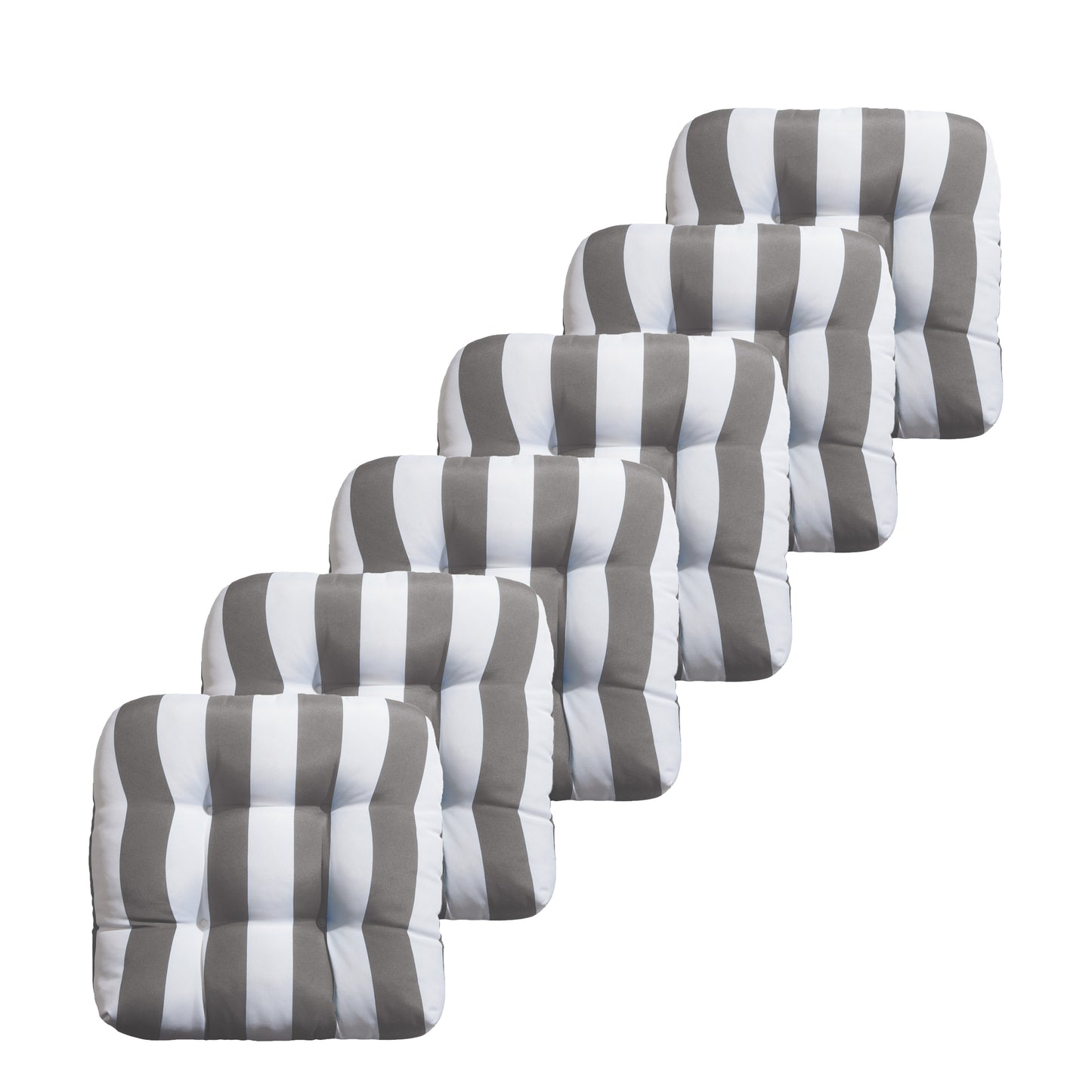 Premium Thick Comfy Seat Patio Pad Tufted Textured Printed Outdoor Chair Cushion 19 x 19 x 4 Inch, Grey White Stripes