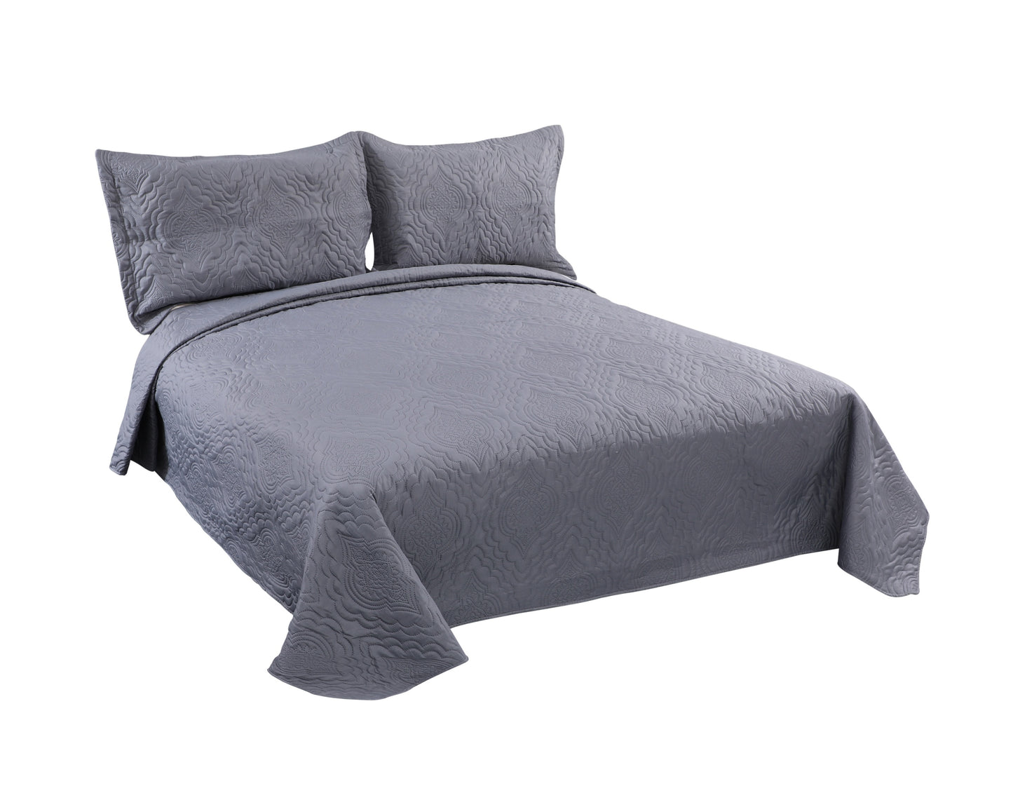 Embossed Pinsonic Solid Bedding Soft Summer Quilt Set, Grey Color