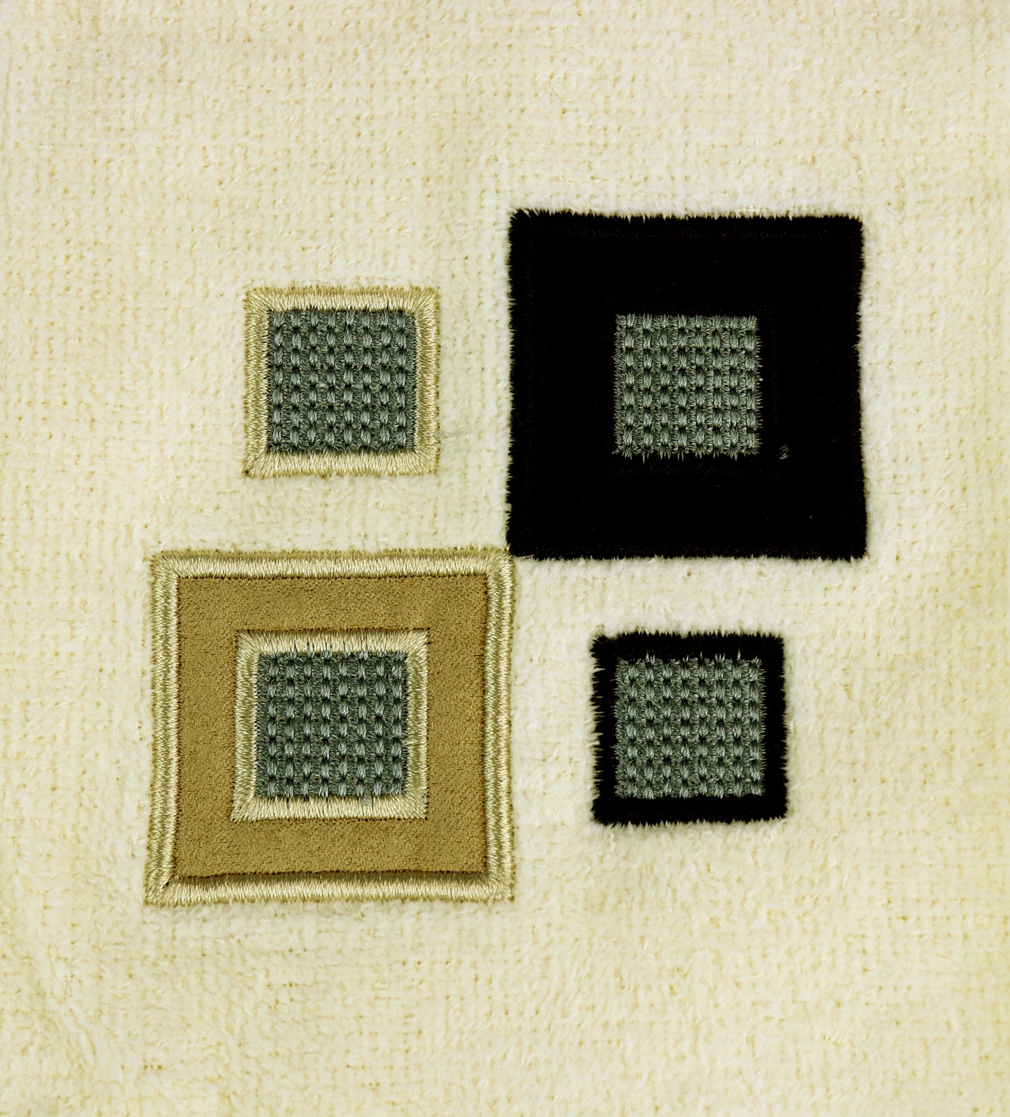 Premium Luxury Decor 100% Cotton Soft Bathroom Modern Embroidered 3 Piece Towel Set, Ivory Squares Pattern