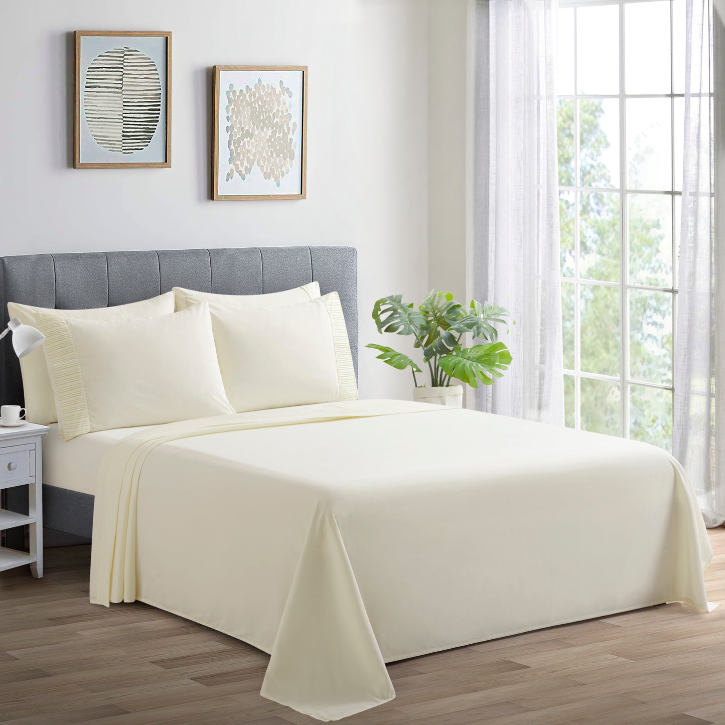 Solid Rayon from Bamboo Soft Silky Deep Pocket Bedding All Season Sheet Set, Ivory