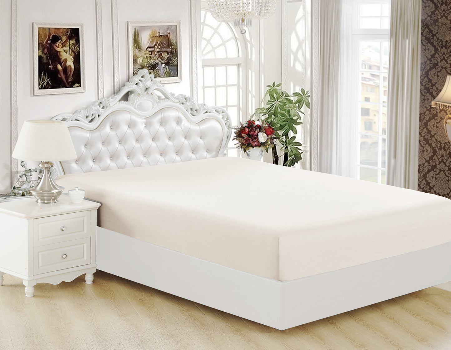 Solid Rayon from Bamboo Soft Silky Deep Pocket All Season Bedding Wrinkle Free Fitted Sheet, Ivory