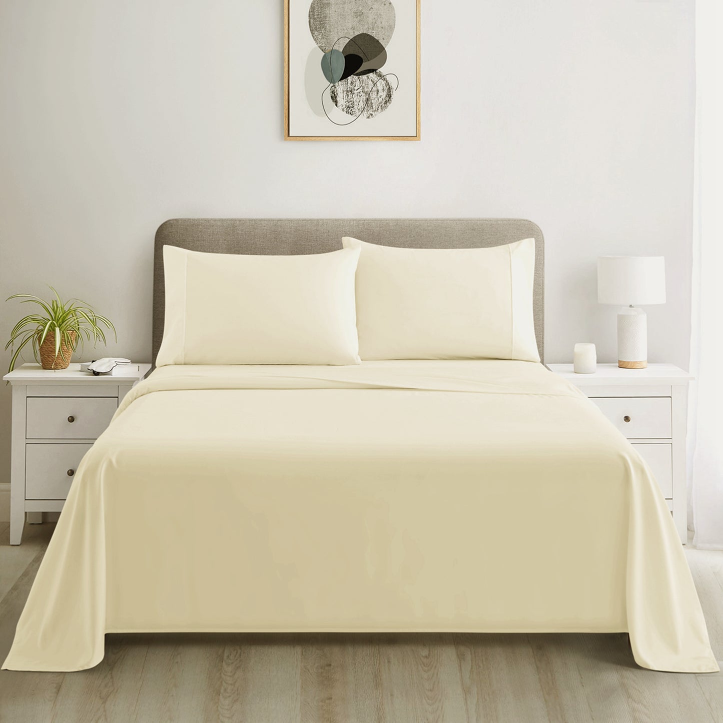 600 Thread Count Cotton Percale Soft Deep Pocket Solid Bedding All Season Sheet Set, Ivory