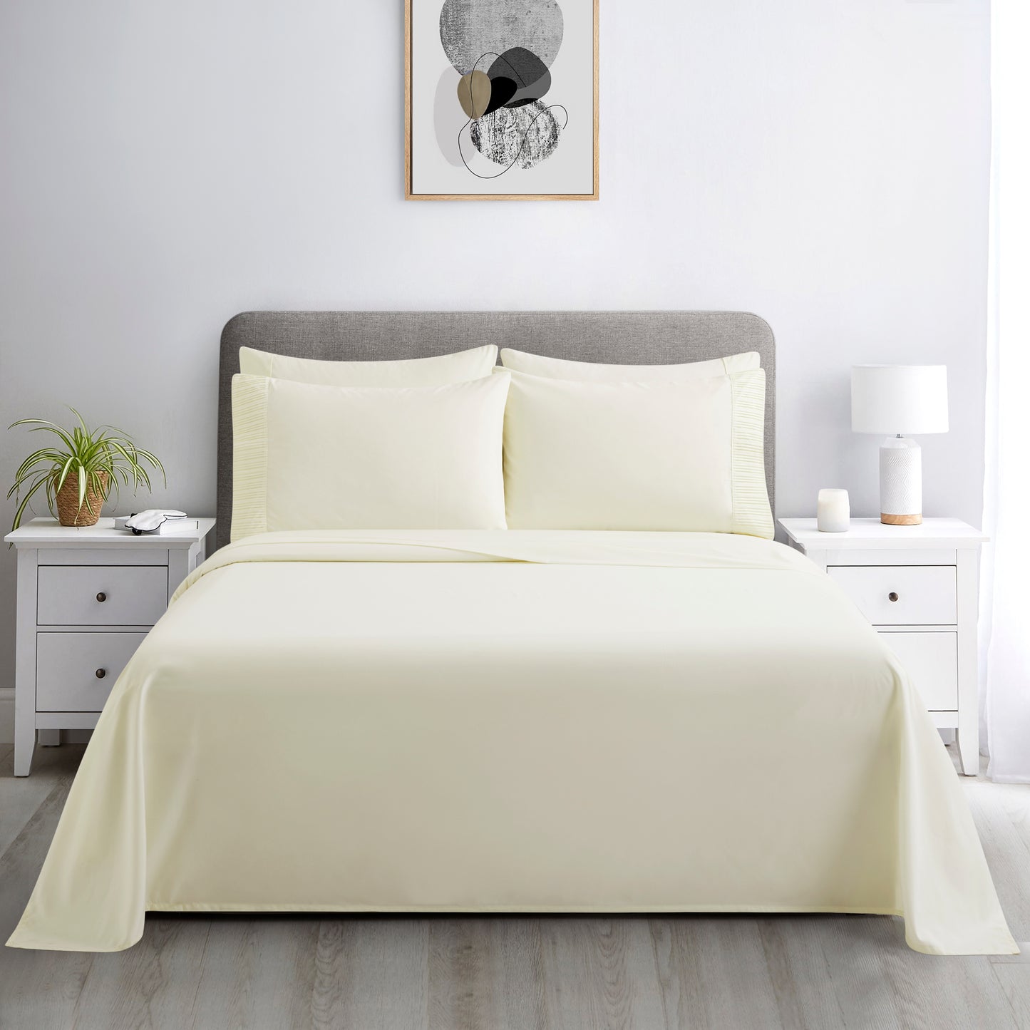 Solid Rayon from Bamboo Soft Silky Deep Pocket Bedding All Season Sheet Set, Ivory