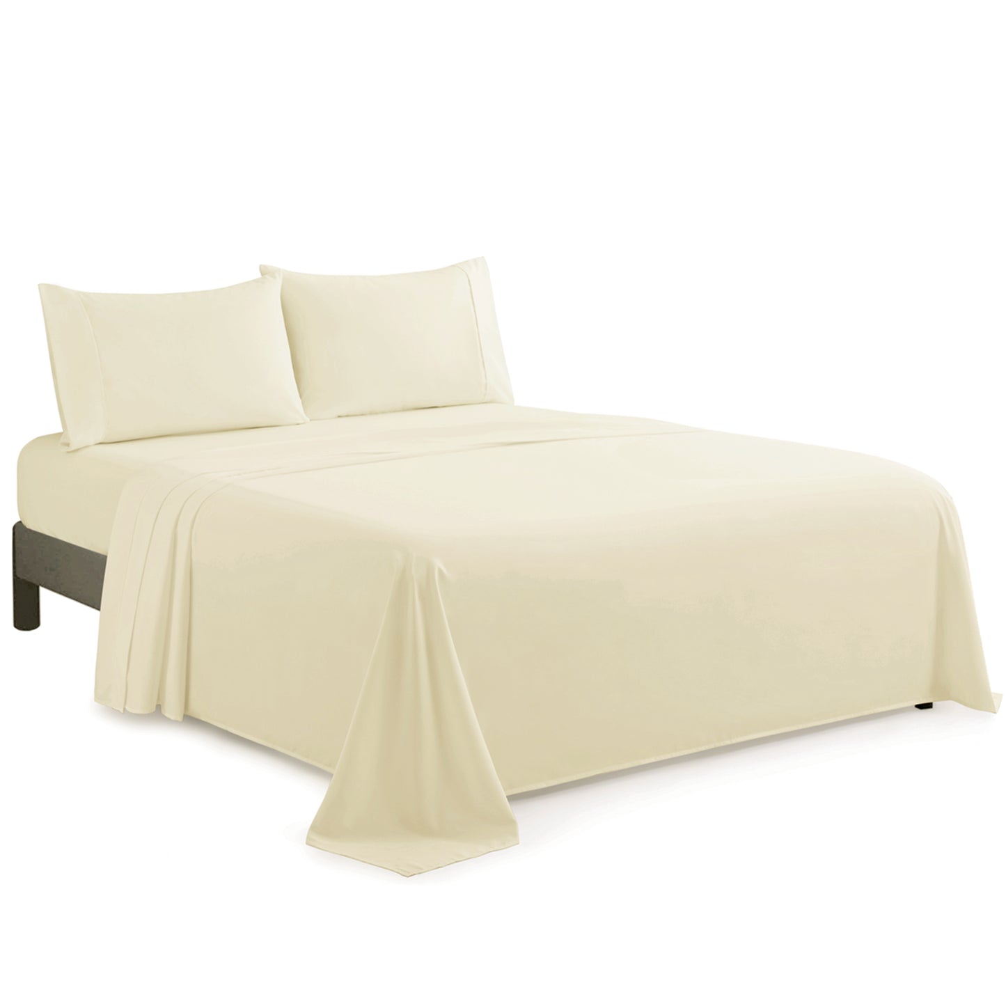 600 Thread Count Cotton Percale Soft Deep Pocket Solid Bedding All Season Sheet Set, Ivory