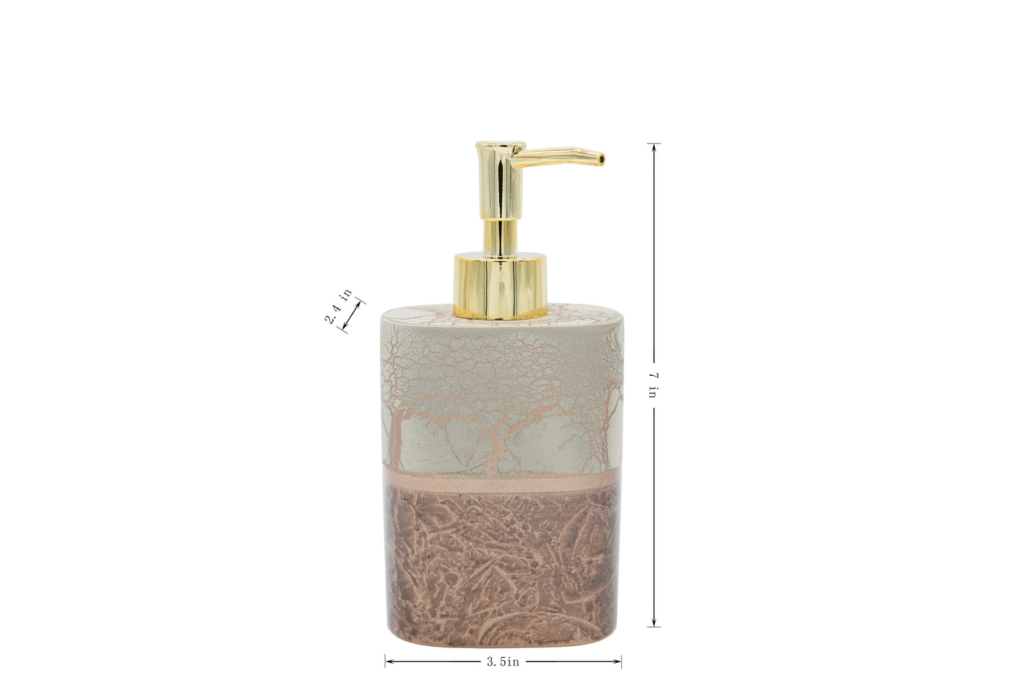Modern Luxury Décor Bath Accessory Ensemble Bathroom Lotion Dispenser Toothbrush Holder Tumbler Soap Dish, Gold Taupe Branch