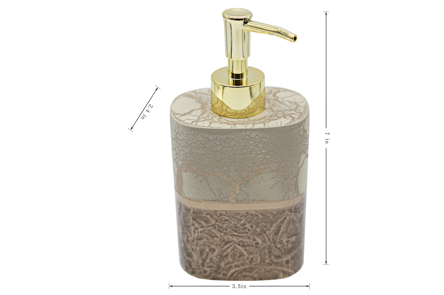 Modern Luxury Décor Bath Accessory Ensemble Bathroom Lotion Dispenser Toothbrush Holder Tumbler Soap Dish, Gold Taupe Branch