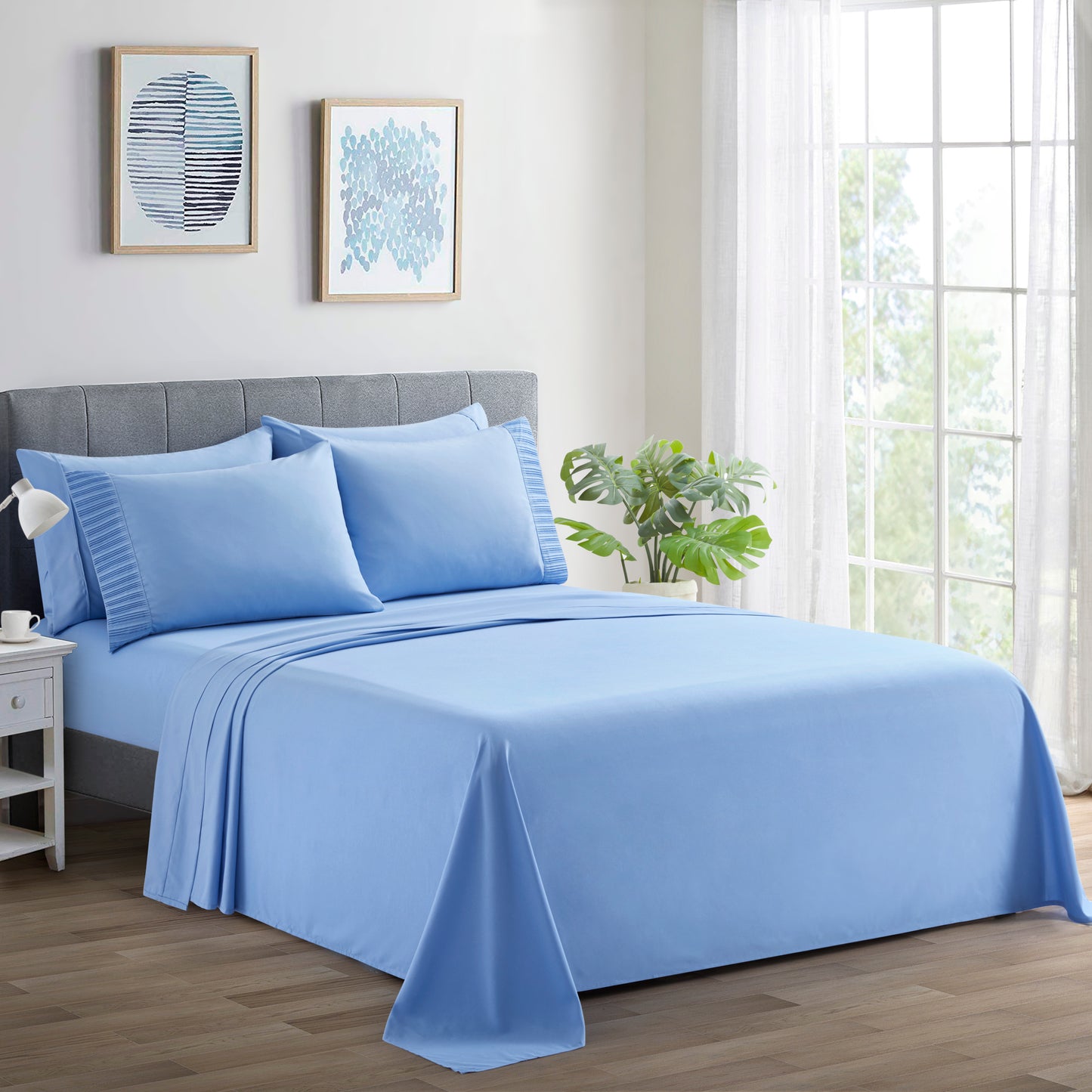 Solid Rayon from Bamboo Soft Silky Deep Pocket Bedding All Season Sheet Set, Light Blue