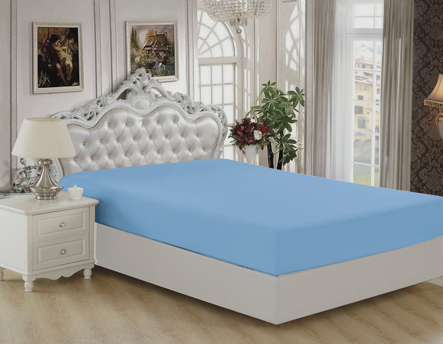 Solid Rayon from Bamboo Soft Silky Deep Pocket All Season Bedding Wrinkle Free Fitted Sheet, Light Blue
