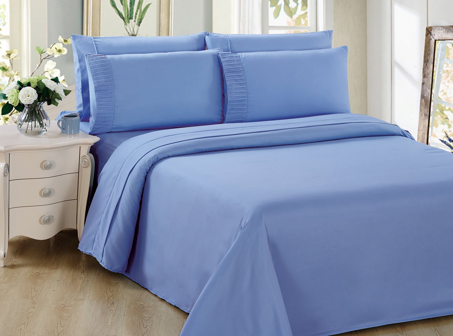 Solid Rayon from Bamboo Soft Bedding Silky Zipper All Season Duvet Cover Set, Light Blue