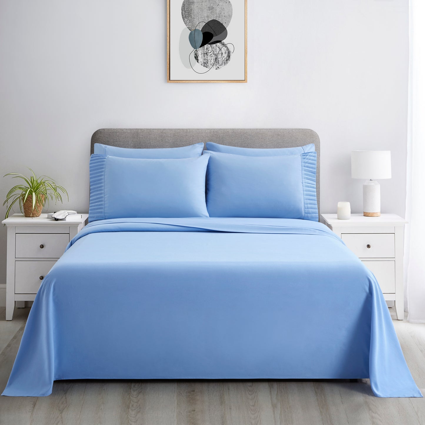 Solid Rayon from Bamboo Soft Silky Deep Pocket Bedding All Season Sheet Set, Light Blue