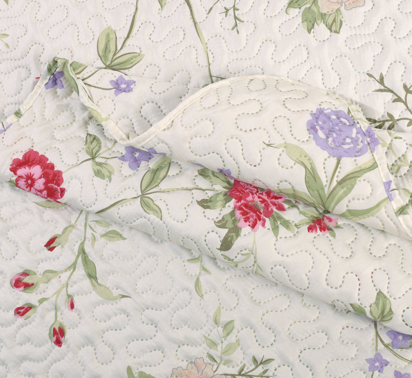 Printed Embossed Pinsonic Soft Bedding Summer Quilt Set, Light Floral