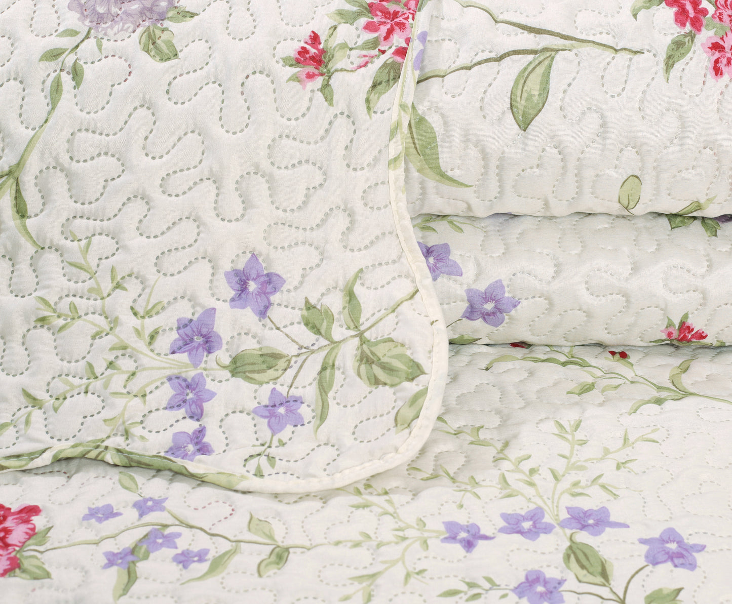 Printed Embossed Pinsonic Soft Bedding Summer Quilt Set, Light Floral
