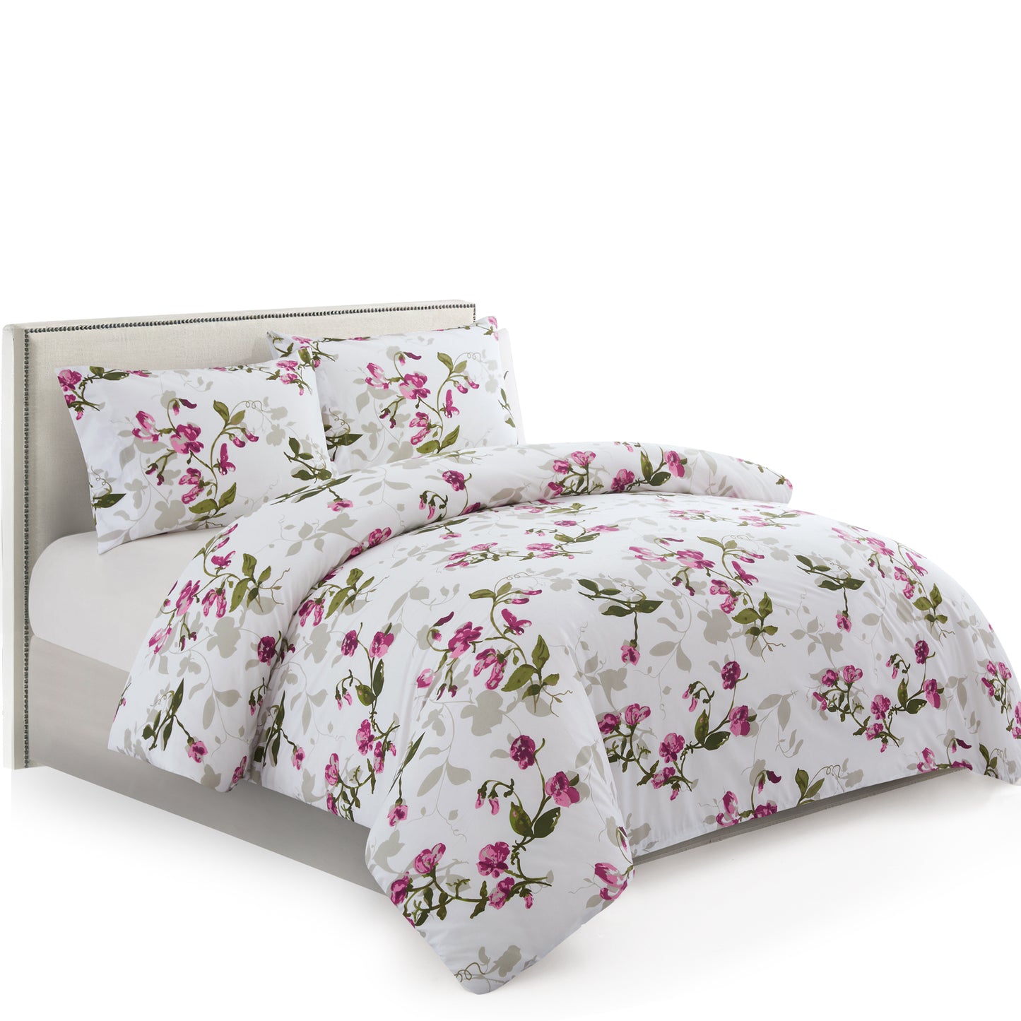 Printed Rayon from Bamboo Soft Bedding Silky Zipper All Season Duvet Cover Set, Pink Light Floral