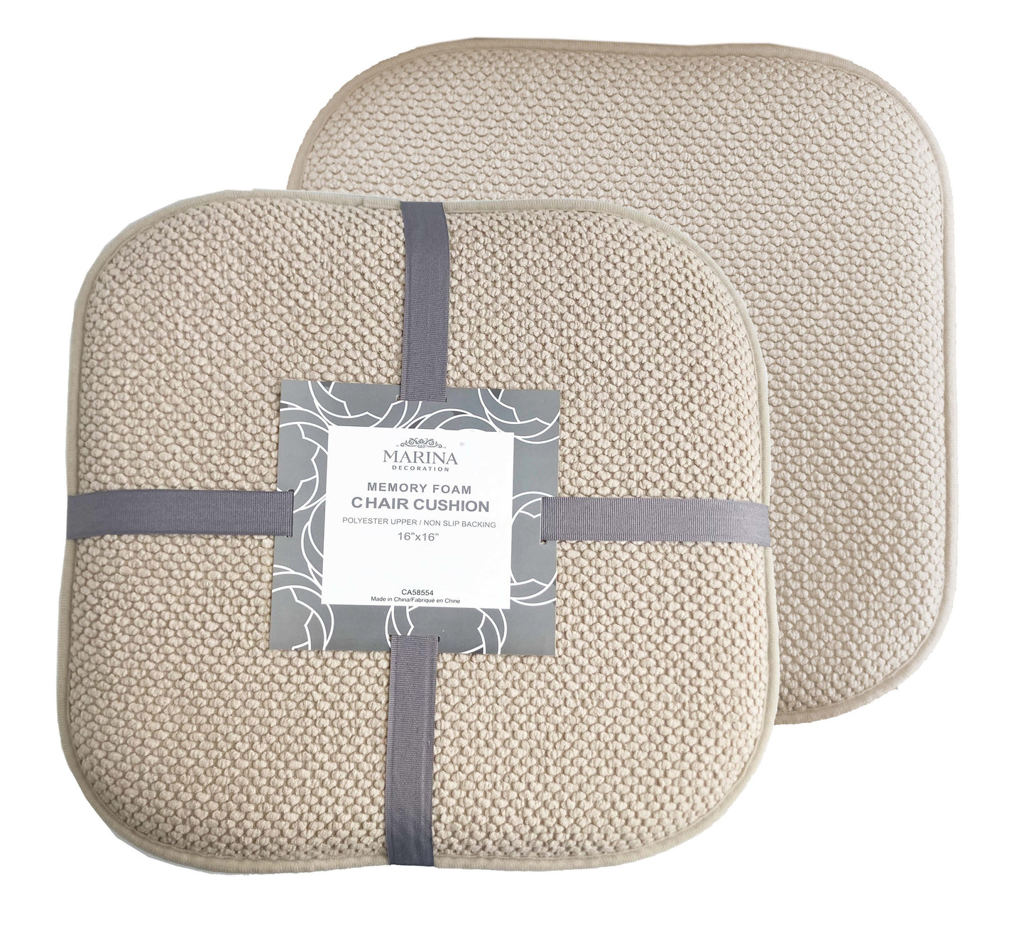 Memory Foam Honeycomb Premium Thick Chair Nonslip Rubber Back Seat Pads Kitchen Chair Cushion Set 16 x 16 Inch, Linen