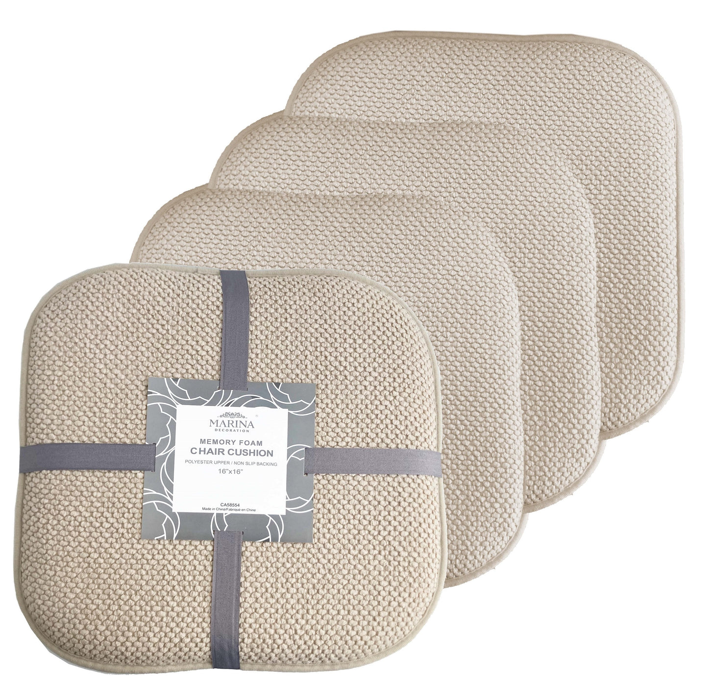 Memory Foam Honeycomb Premium Thick Chair Nonslip Rubber Back Seat Pads Kitchen Chair Cushion Set 16 x 16 Inch, Linen