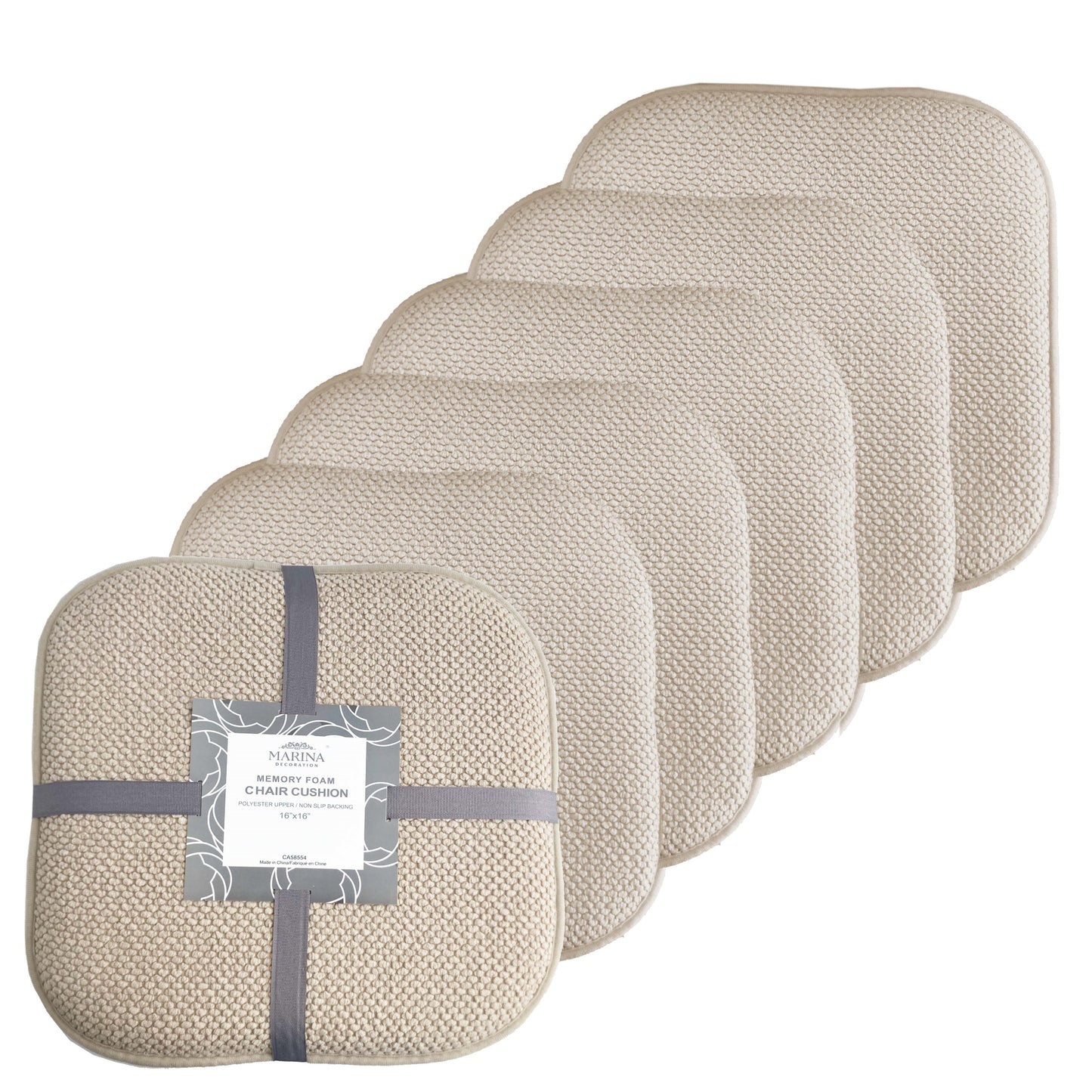 Memory Foam Honeycomb Premium Thick Chair Nonslip Rubber Back Seat Pads Kitchen Chair Cushion Set 16 x 16 Inch, Linen
