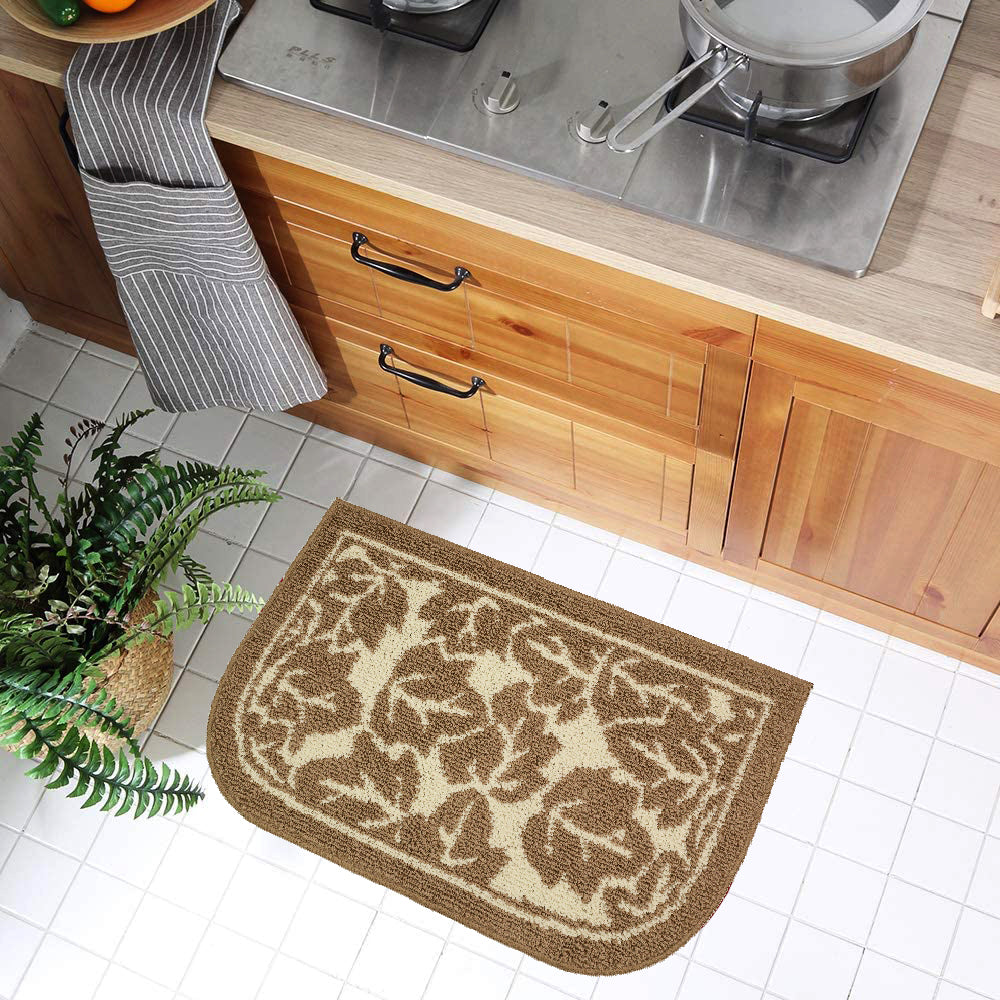 Decor Non-Slip Back Water Absorbent Soft Woven Runner Area Carpet Floor Mat Indoor Kitchen Rug, Taupe Maple Leaves Design