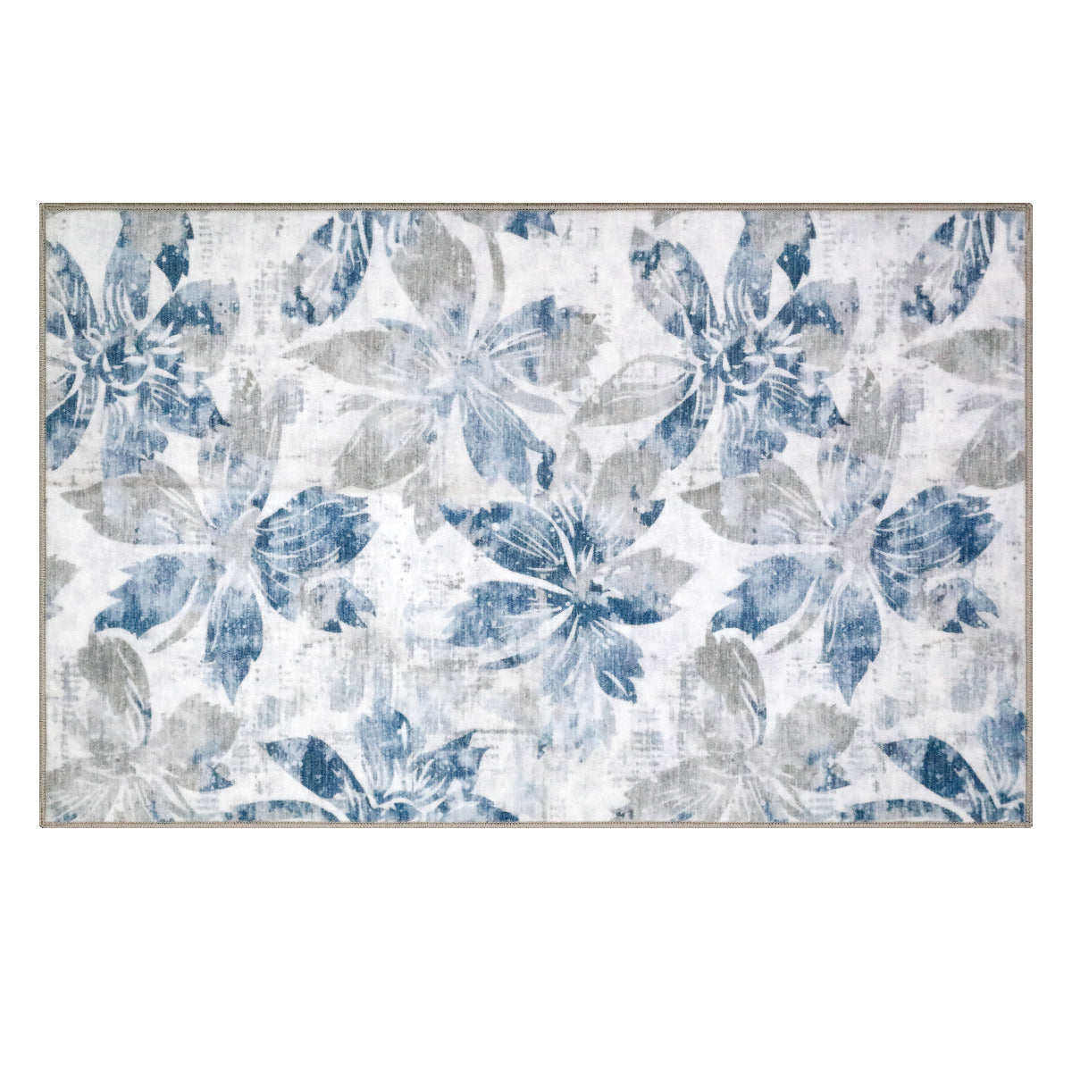 Decor Non-Slip Back Soft Runner Area Carpet Floor Area Rug Indoor Accent Decorative Mat, Blue Grey Floral