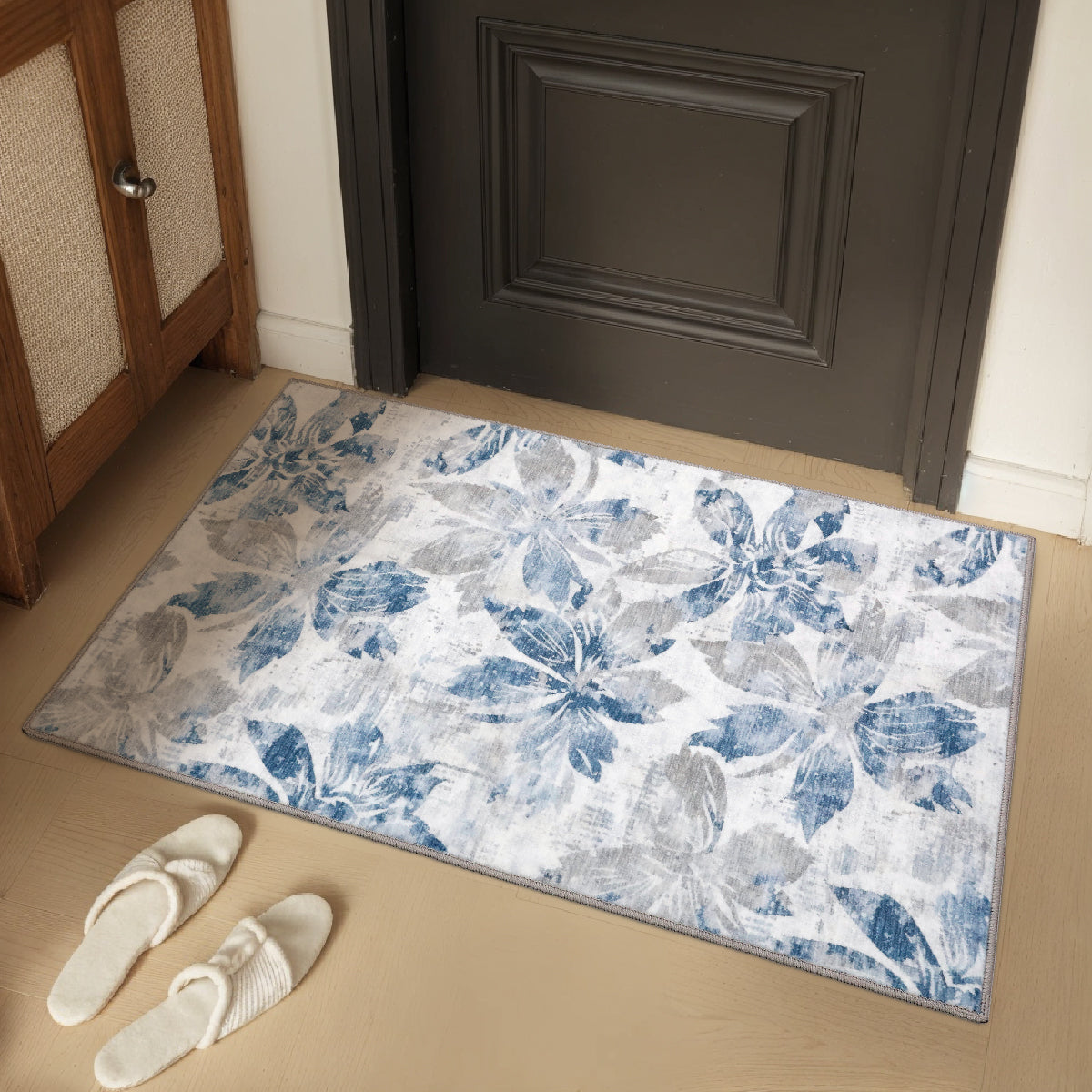 Decor Non-Slip Back Soft Runner Area Carpet Floor Area Rug Indoor Accent Decorative Mat, Blue Grey Floral