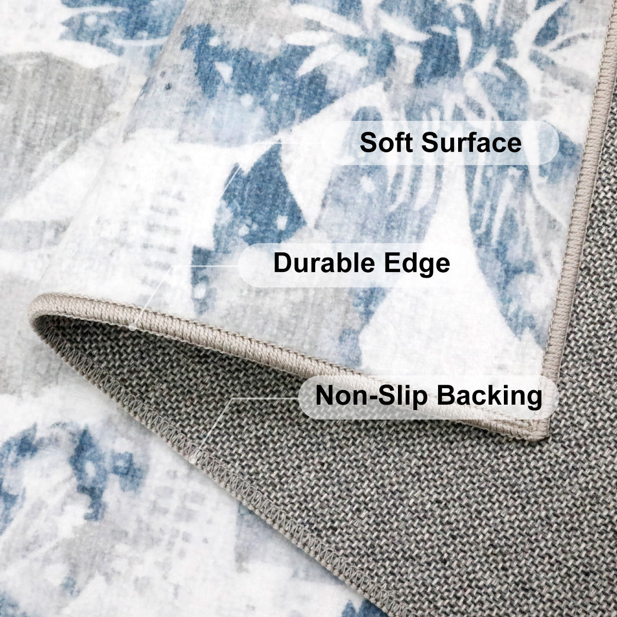 Decor Non-Slip Back Soft Runner Area Carpet Floor Area Rug Indoor Accent Decorative Mat, Blue Grey Floral