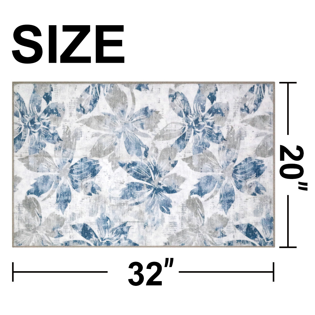 Decor Non-Slip Back Soft Runner Area Carpet Floor Area Rug Indoor Accent Decorative Mat, Blue Grey Floral