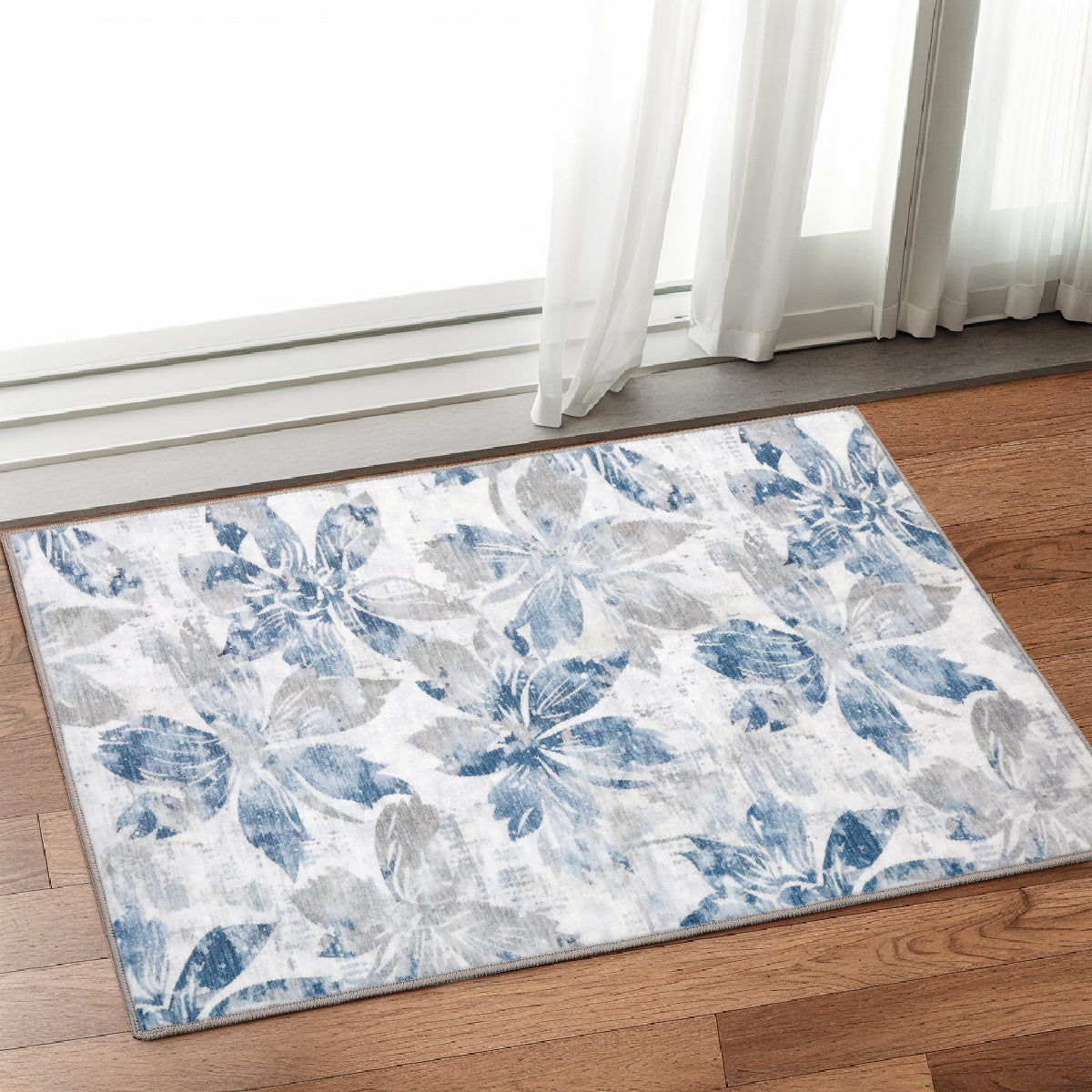 Decor Non-Slip Back Soft Runner Area Carpet Floor Area Rug Indoor Accent Decorative Mat, Blue Grey Floral