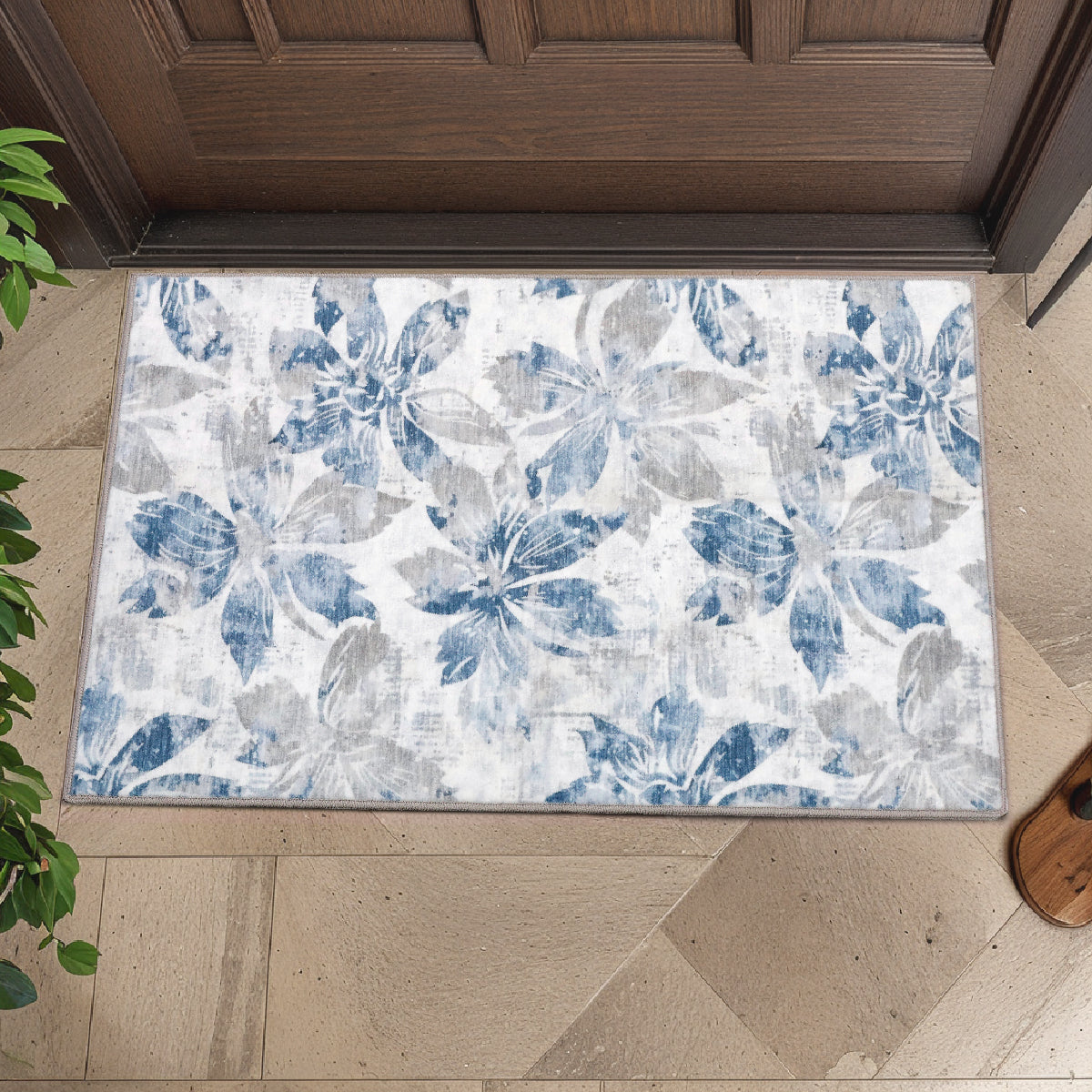 Decor Non-Slip Back Soft Runner Area Carpet Floor Area Rug Indoor Accent Decorative Mat, Blue Grey Floral