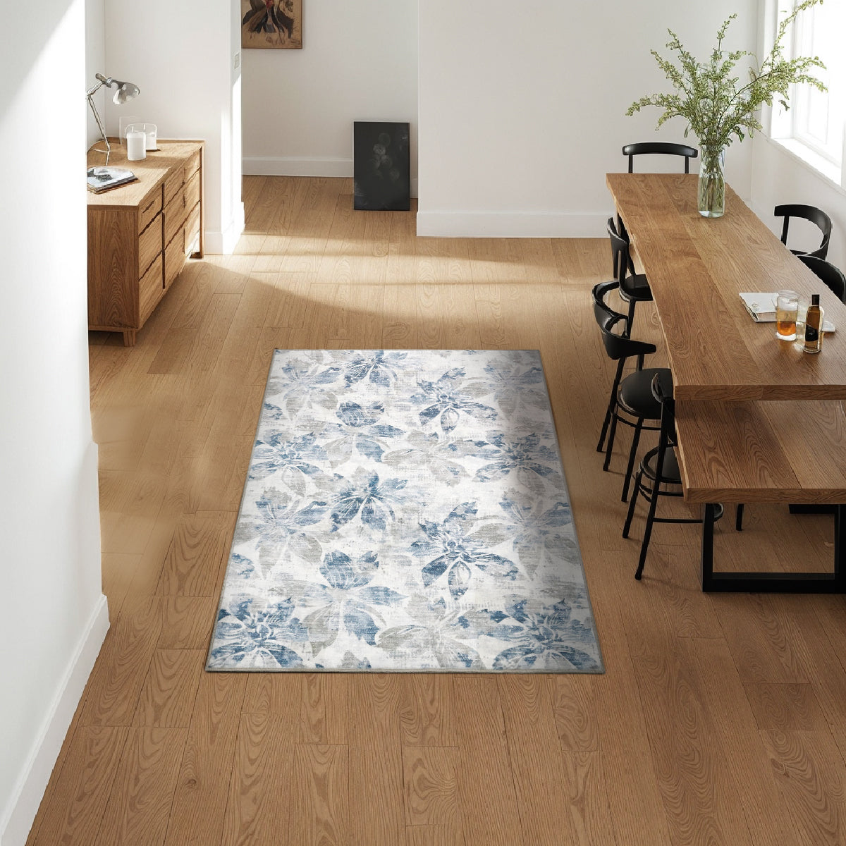 Decor Non-Slip Back Soft Runner Area Carpet Floor Area Rug Indoor Accent Decorative Mat, Blue Grey Floral