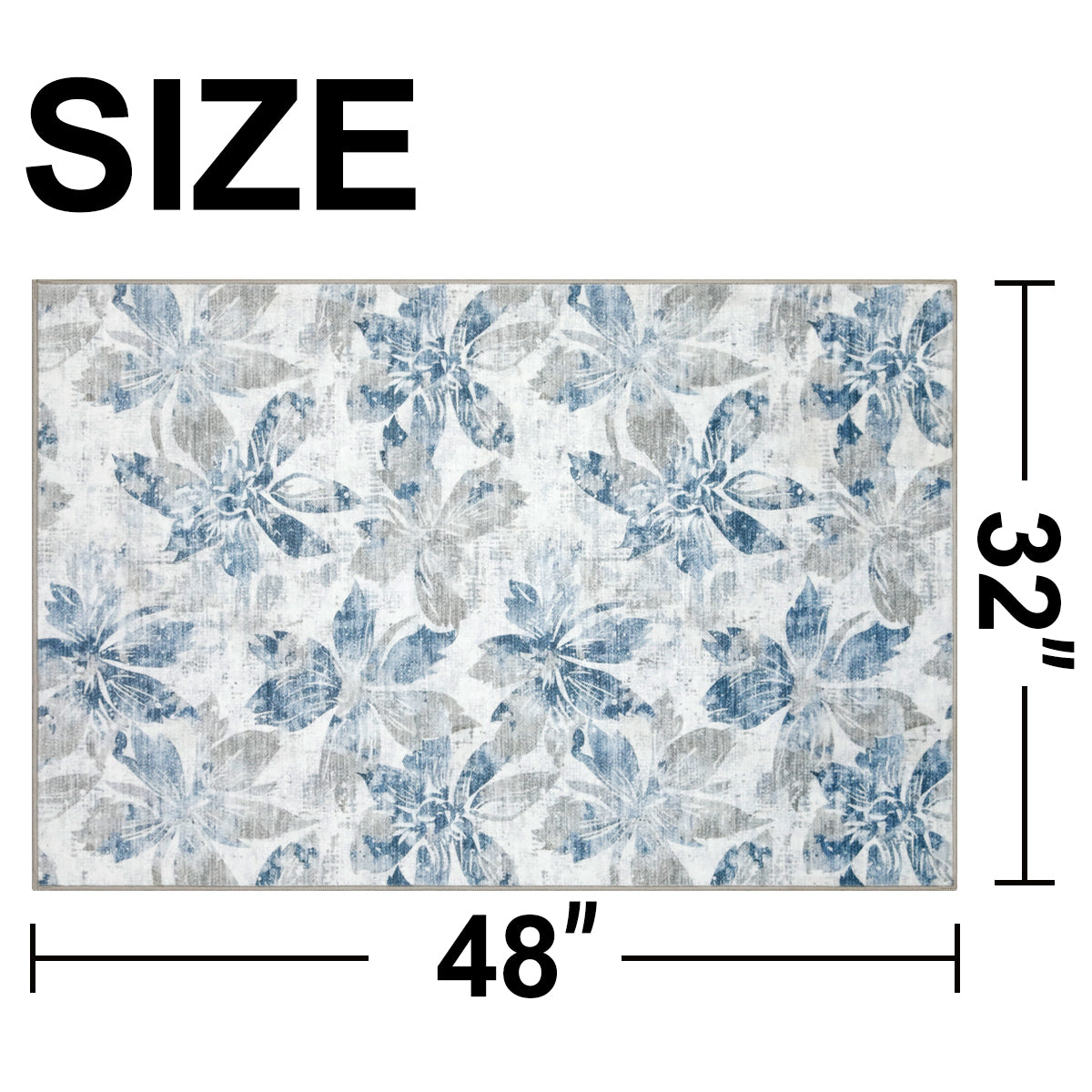 Decor Non-Slip Back Soft Runner Area Carpet Floor Area Rug Indoor Accent Decorative Mat, Blue Grey Floral