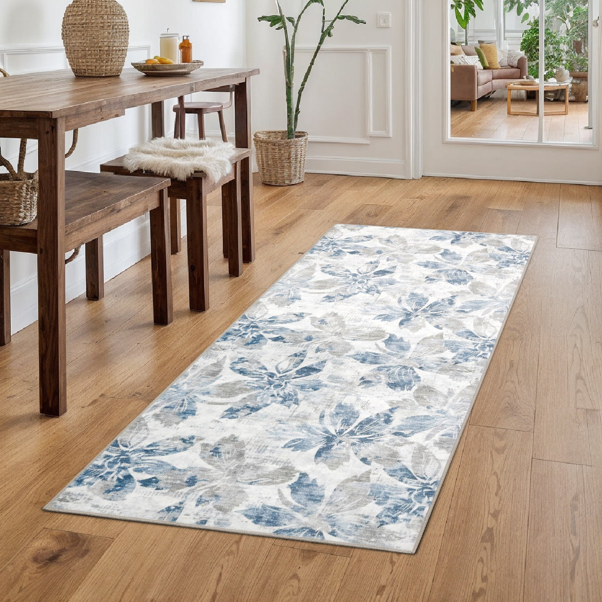 Decor Non-Slip Back Soft Runner Area Carpet Floor Area Rug Indoor Accent Decorative Mat, Blue Grey Floral