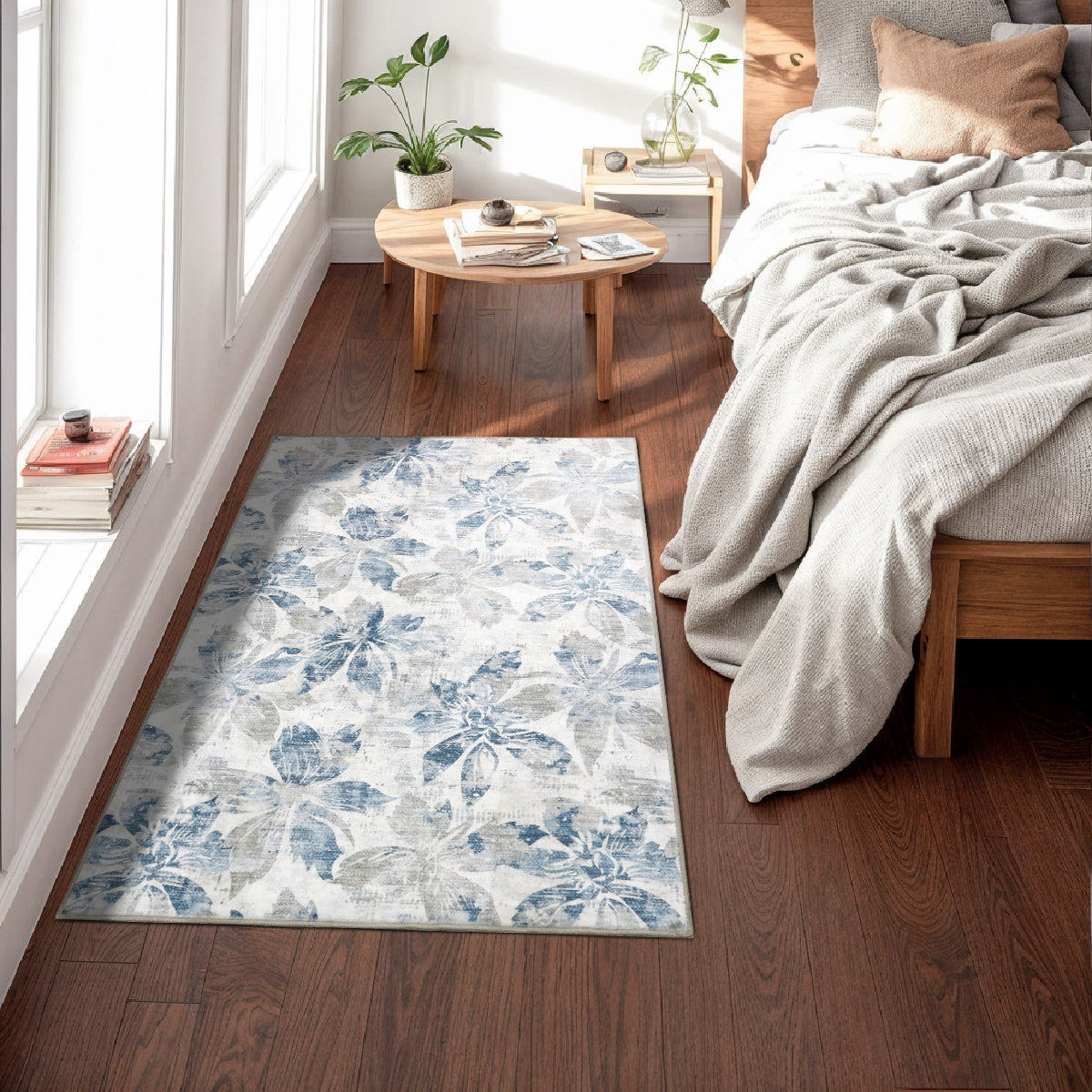 Decor Non-Slip Back Soft Runner Area Carpet Floor Area Rug Indoor Accent Decorative Mat, Blue Grey Floral
