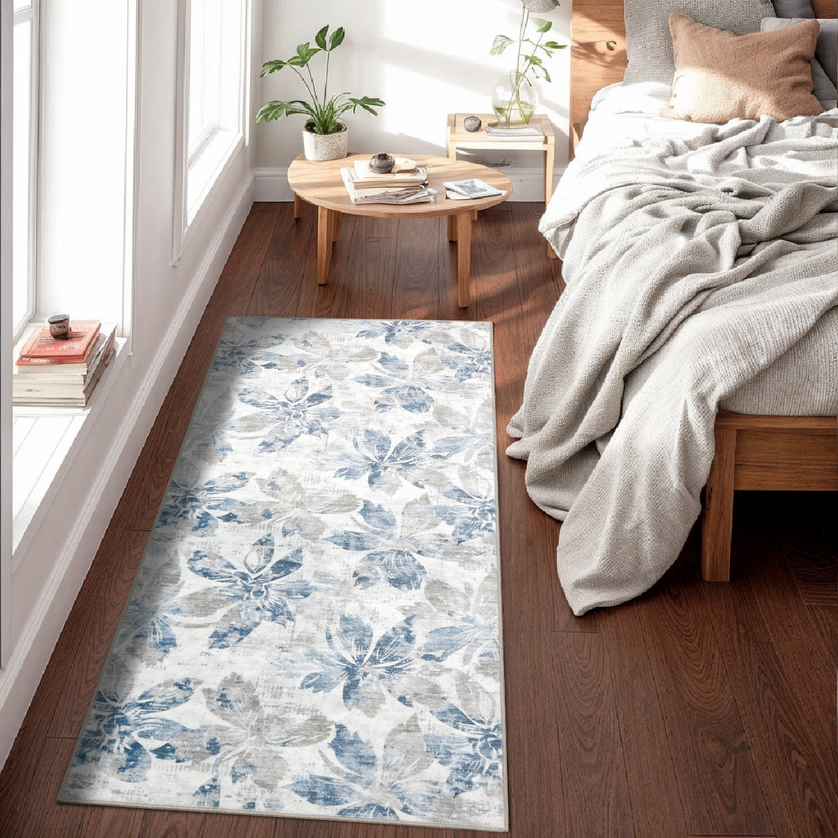 Decor Non-Slip Back Soft Runner Area Carpet Floor Area Rug Indoor Accent Decorative Mat, Blue Grey Floral