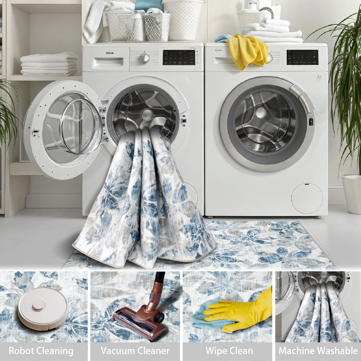 Decor Non-Slip Back Soft Runner Area Carpet Floor Area Rug Indoor Accent Decorative Mat, Blue Grey Floral
