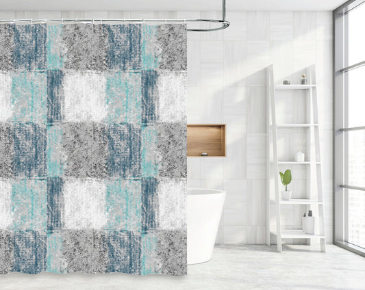 Waterproof Decor Printed Shower Curtain with Roller Hooks, Modern Abstract Pattern