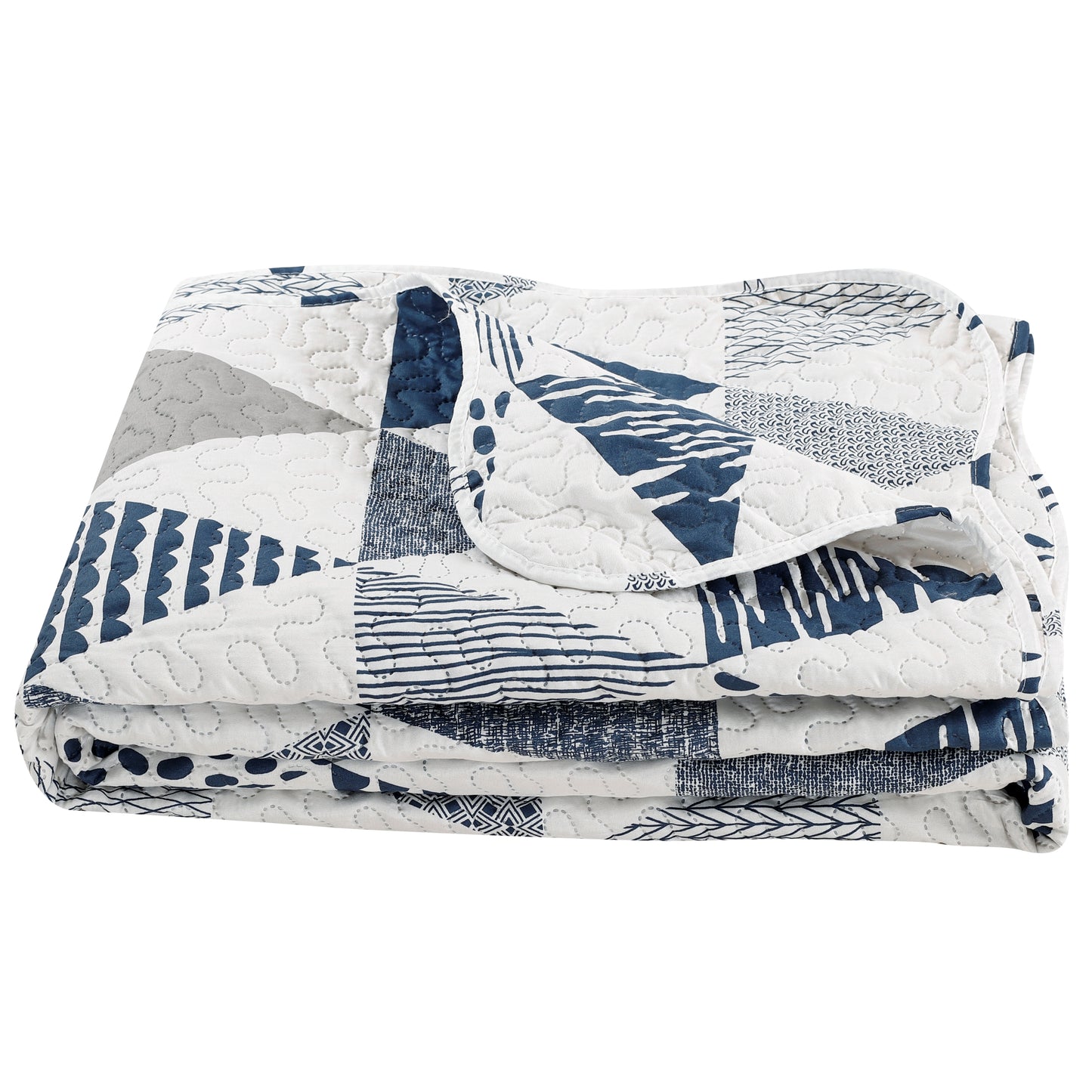 Printed Embossed Pinsonic Soft Bedding Summer Quilt Set, Modern Geometric Triangle