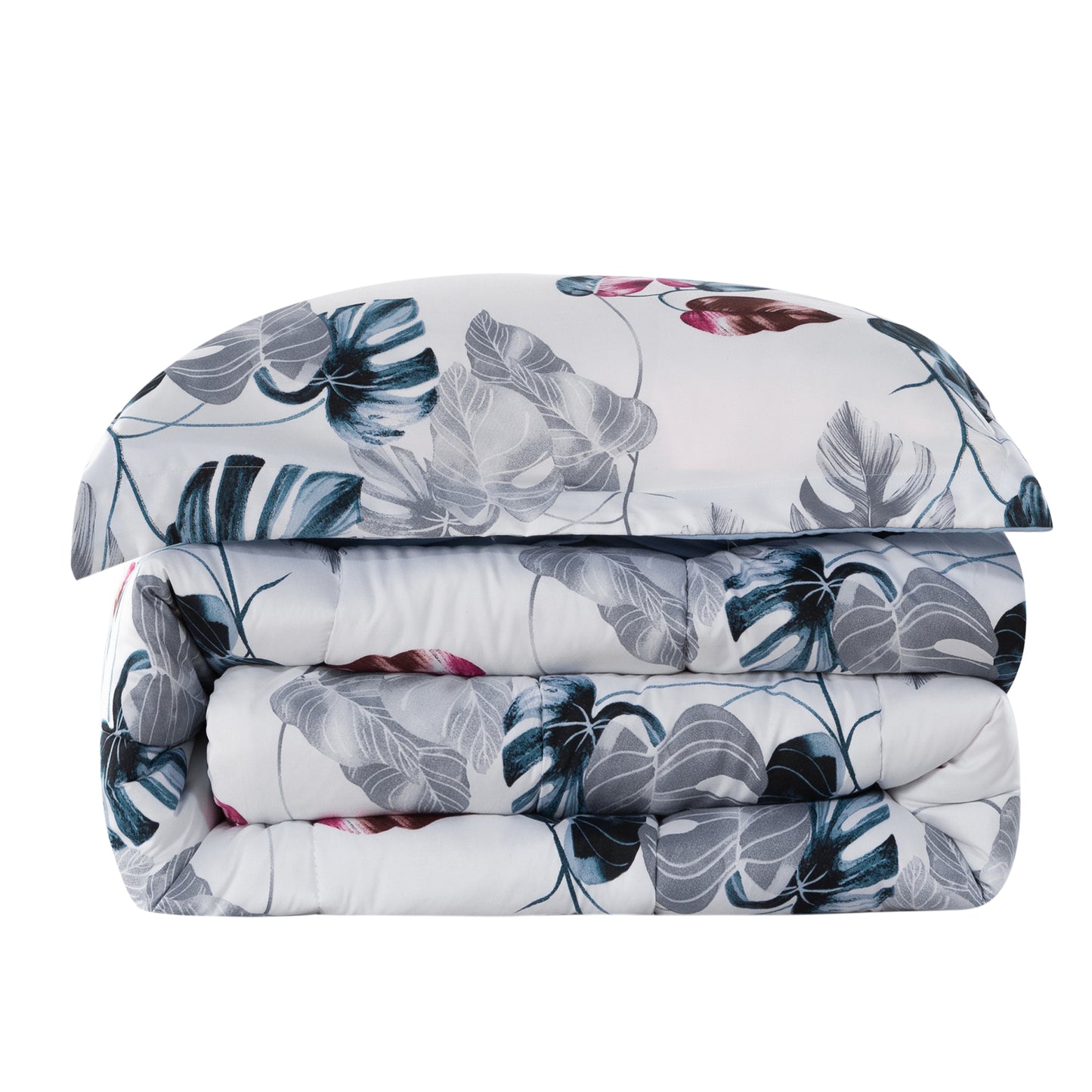 Home Decor Soft Luxury Fluffy Goose Down Alternative Bedding Printed Comforter Set, Modern Green Leaves